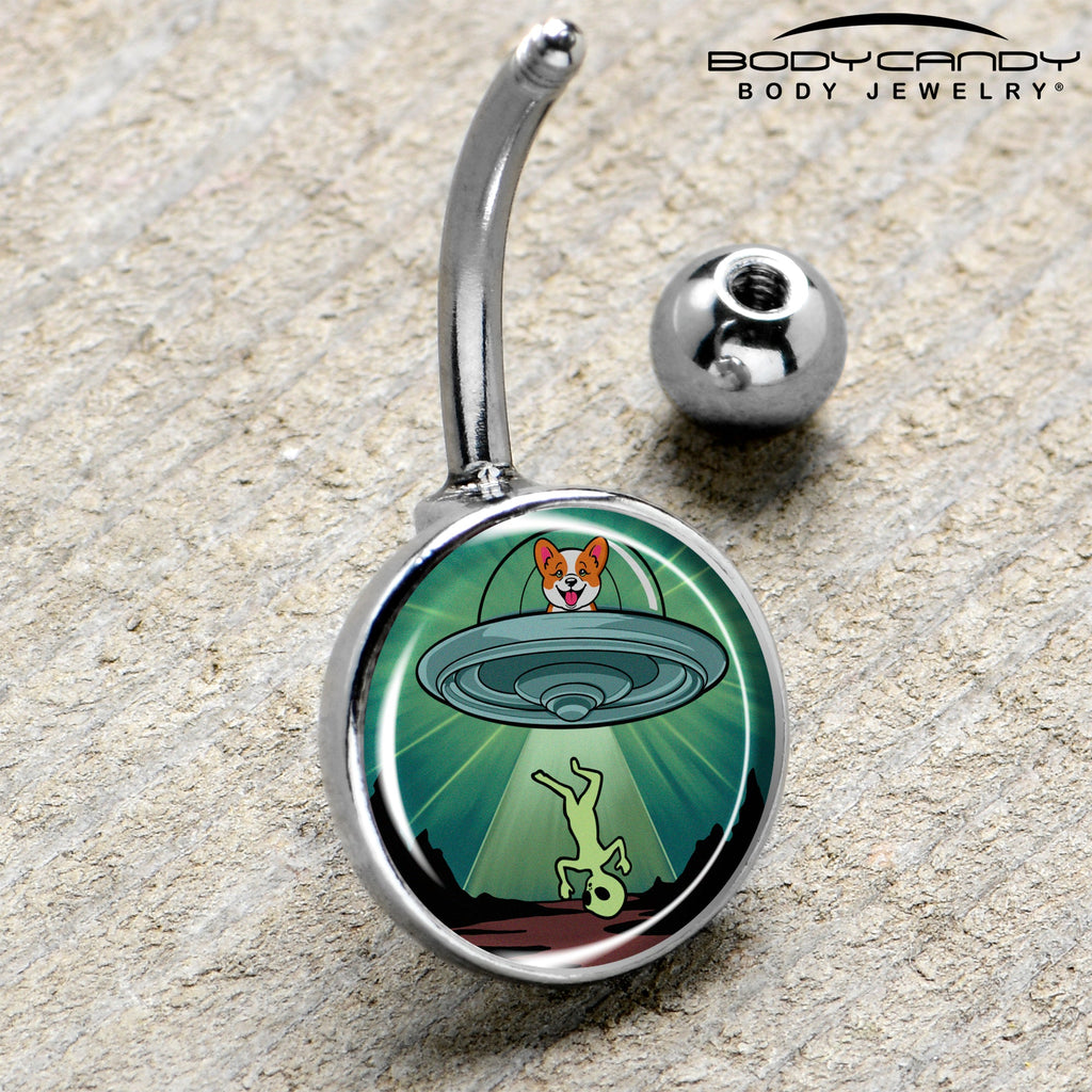 BodyCandy Reverse Alien UFO AbductionBelly Ring by Onyx O — side view