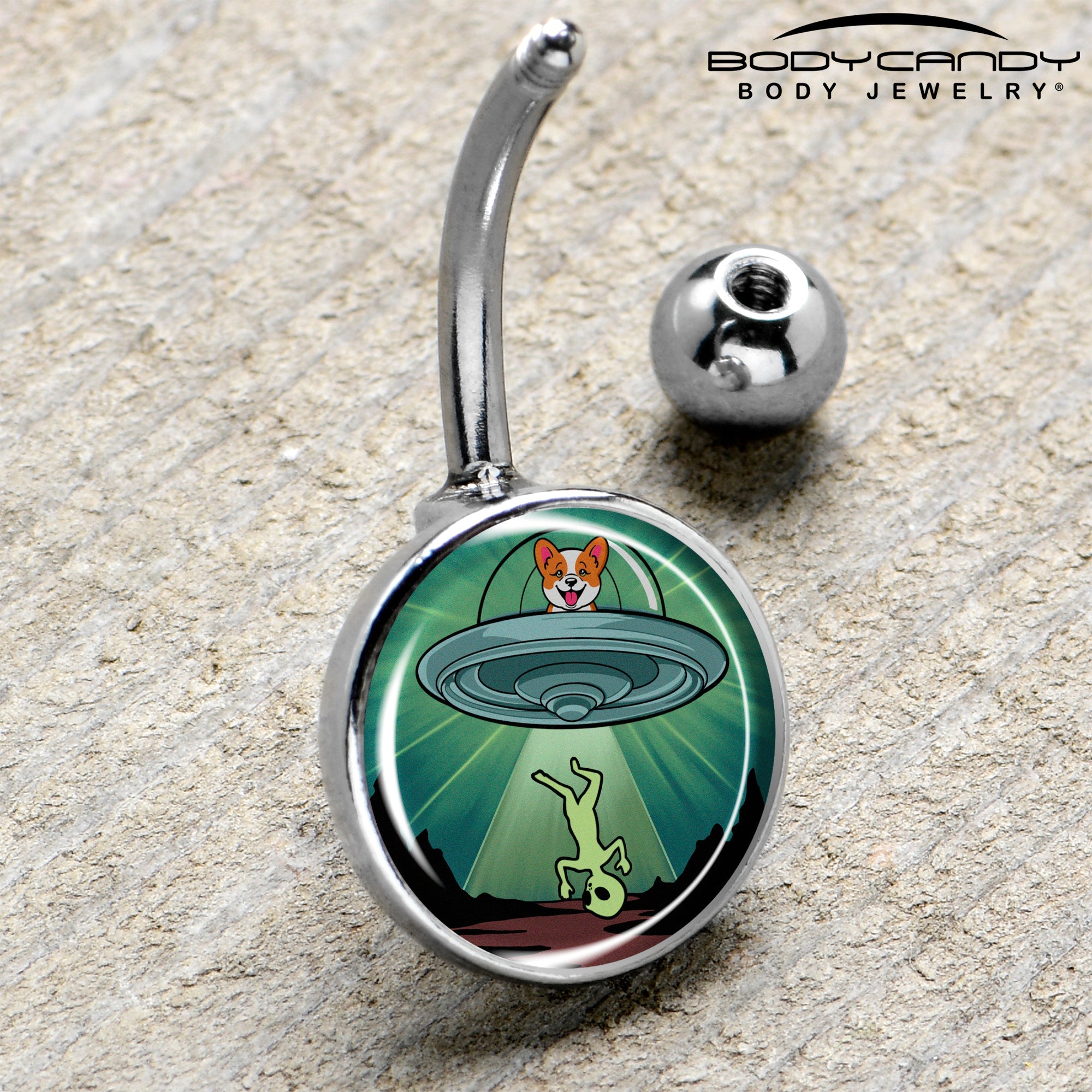 BodyCandy Reverse Alien UFO AbductionBelly Ring by Onyx O — side view