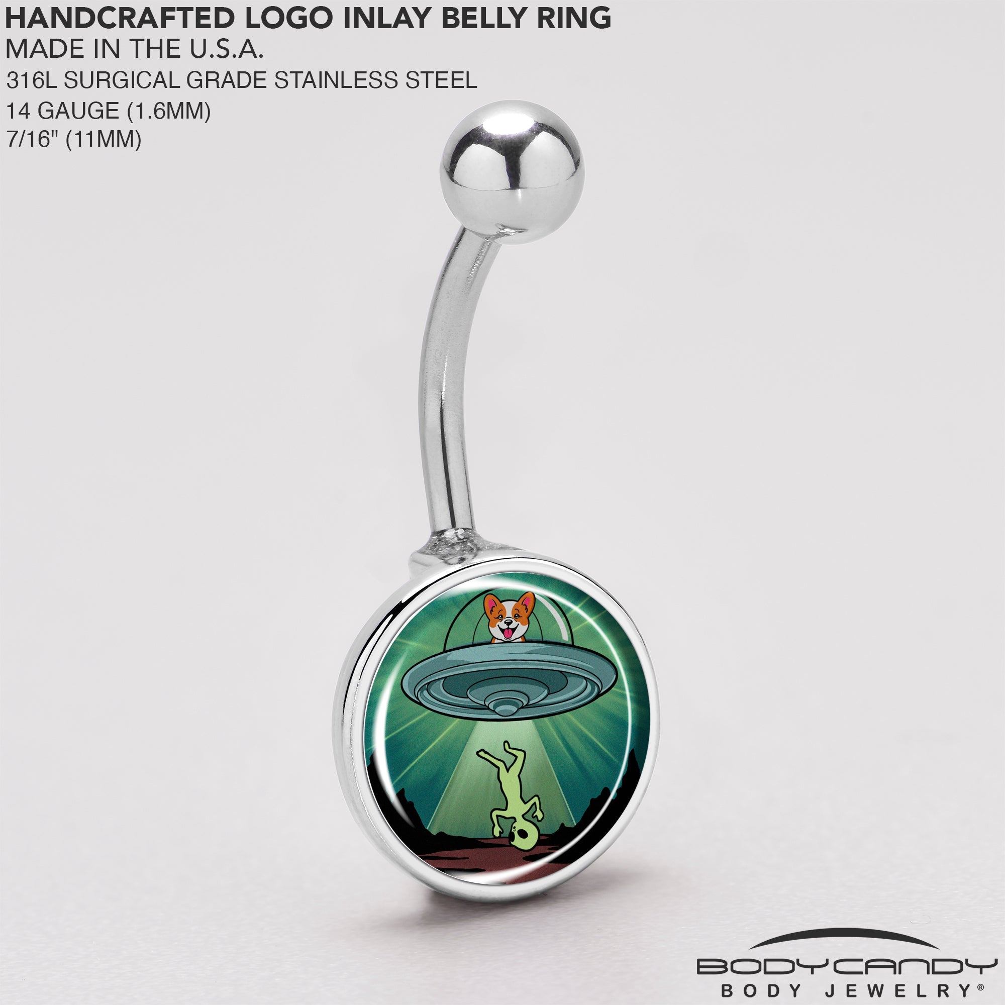 BodyCandy Reverse Alien UFO AbductionBelly Ring by Onyx O — back view