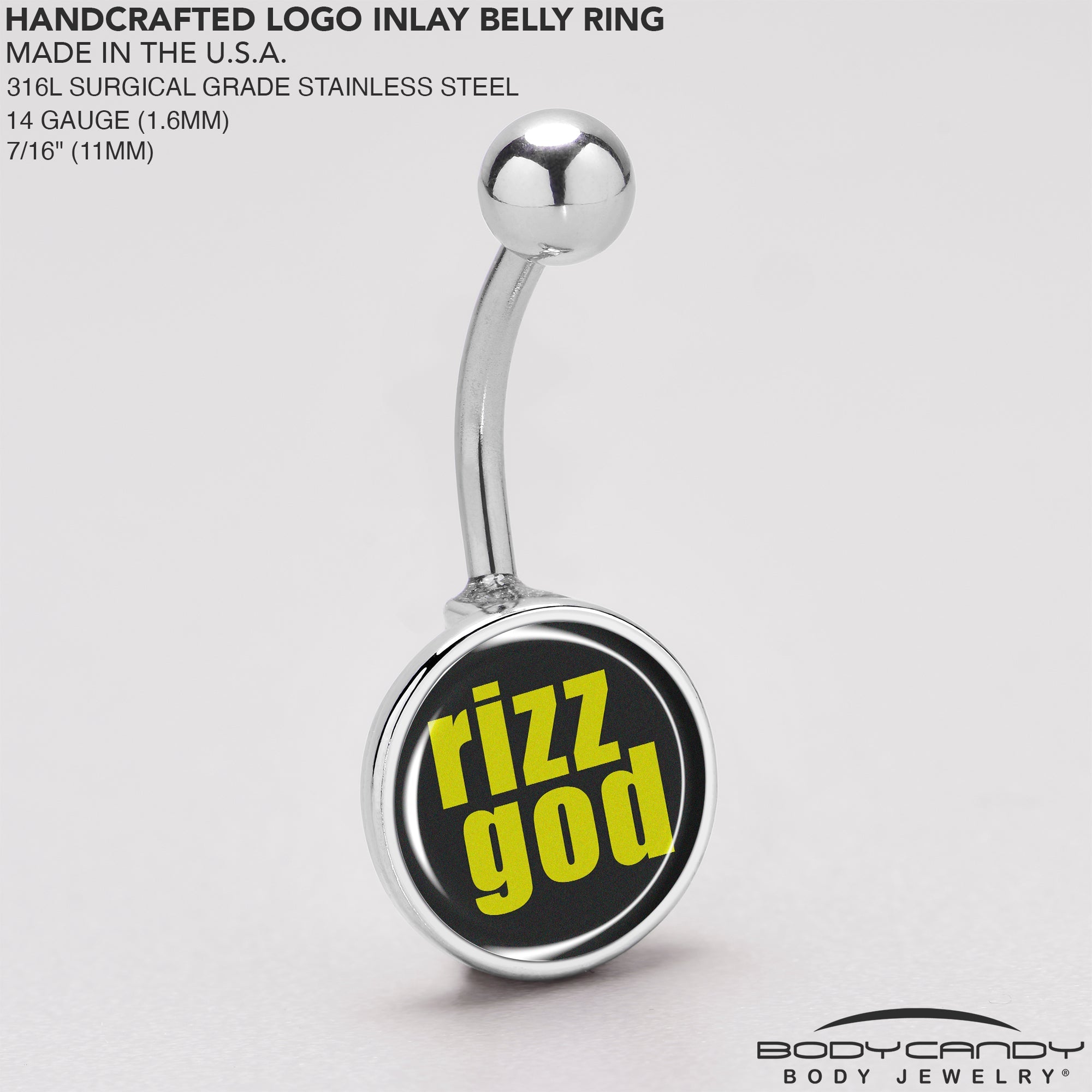 BodyCandy RIZZ GOD Belly Ring by Onyx O — size reference