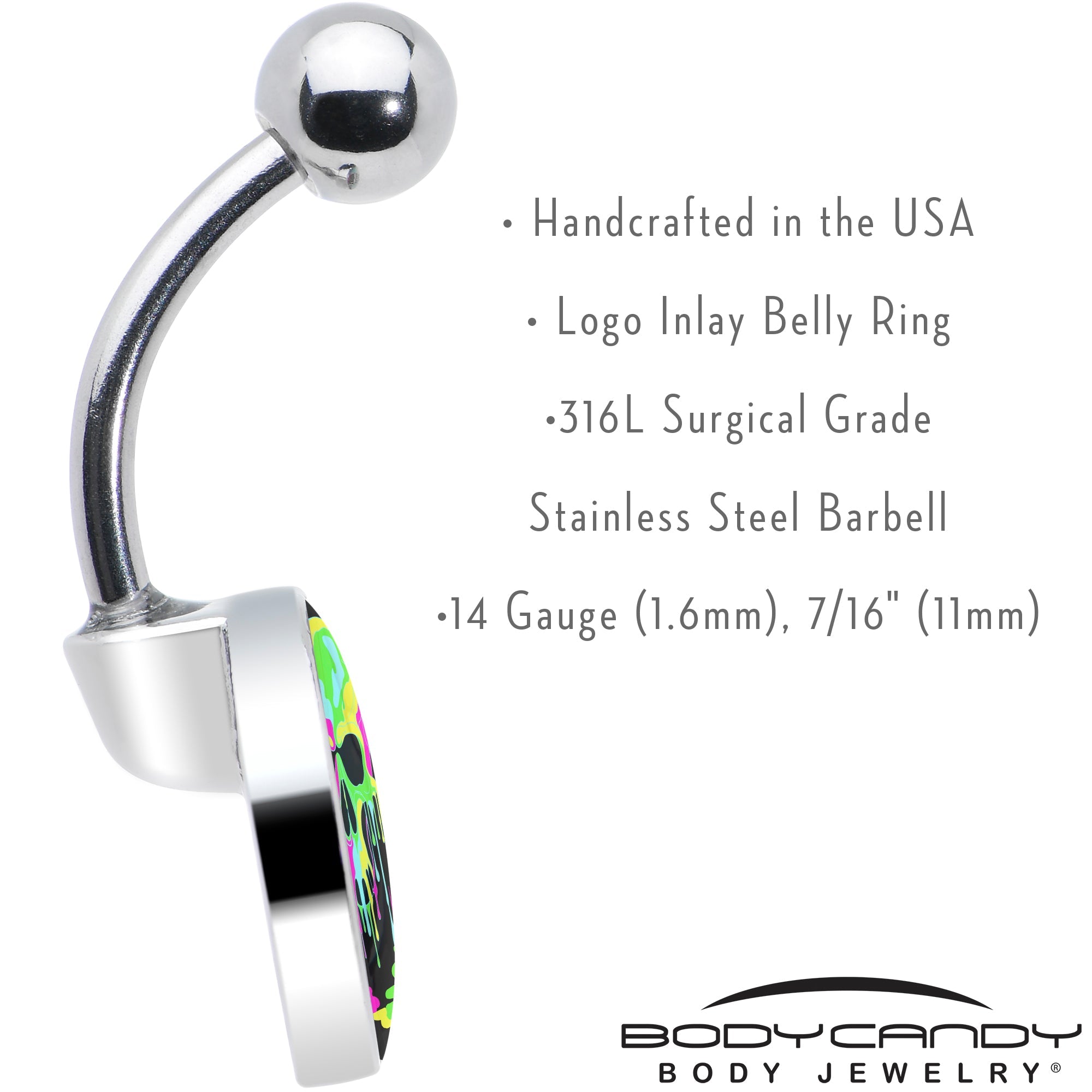 BodyCandy Ultra Bright Melting Skull Belly Ring by Onyx O — in-use photo