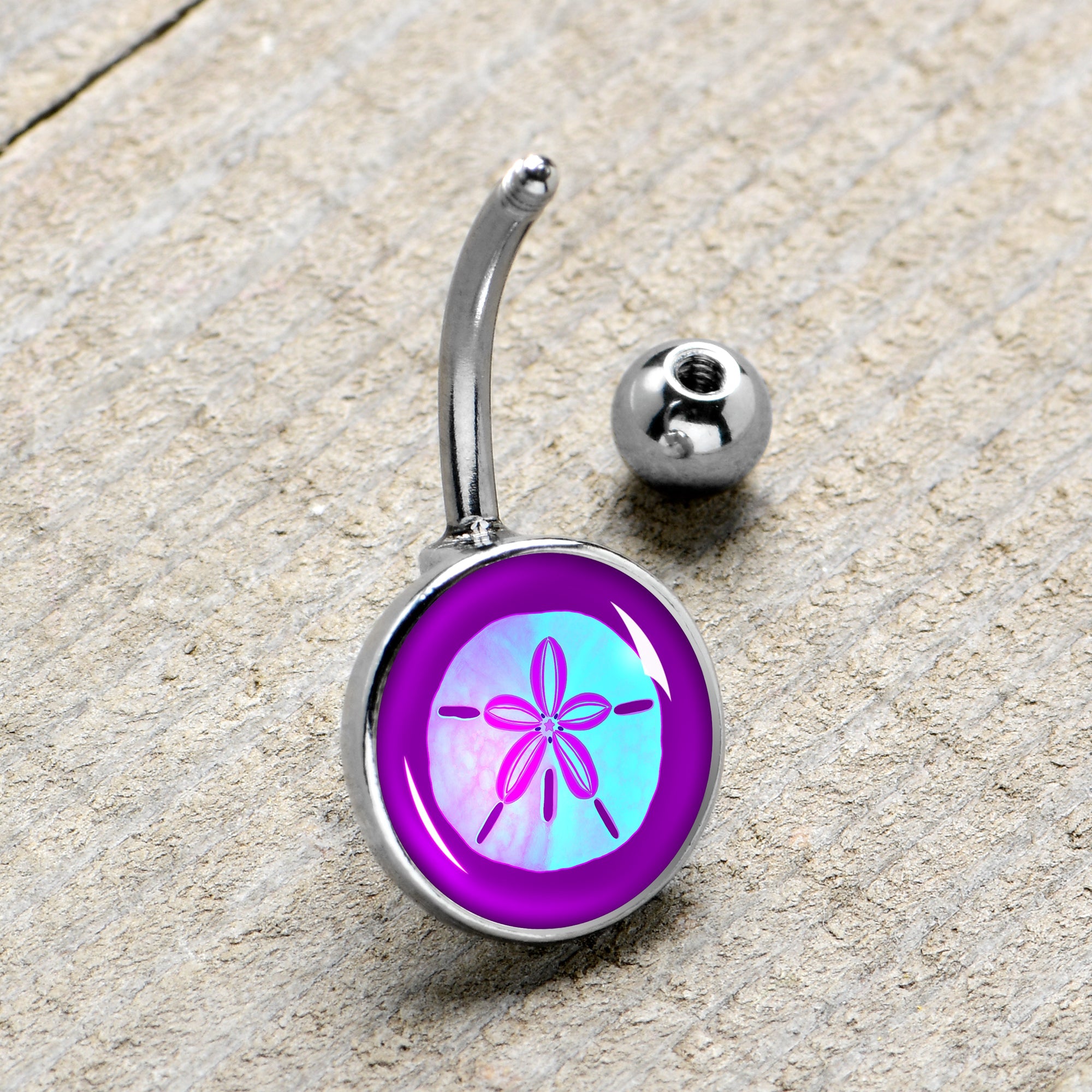 BodyCandy Purple Nautical Sand Dollar Belly Ring by Onyx O — side view