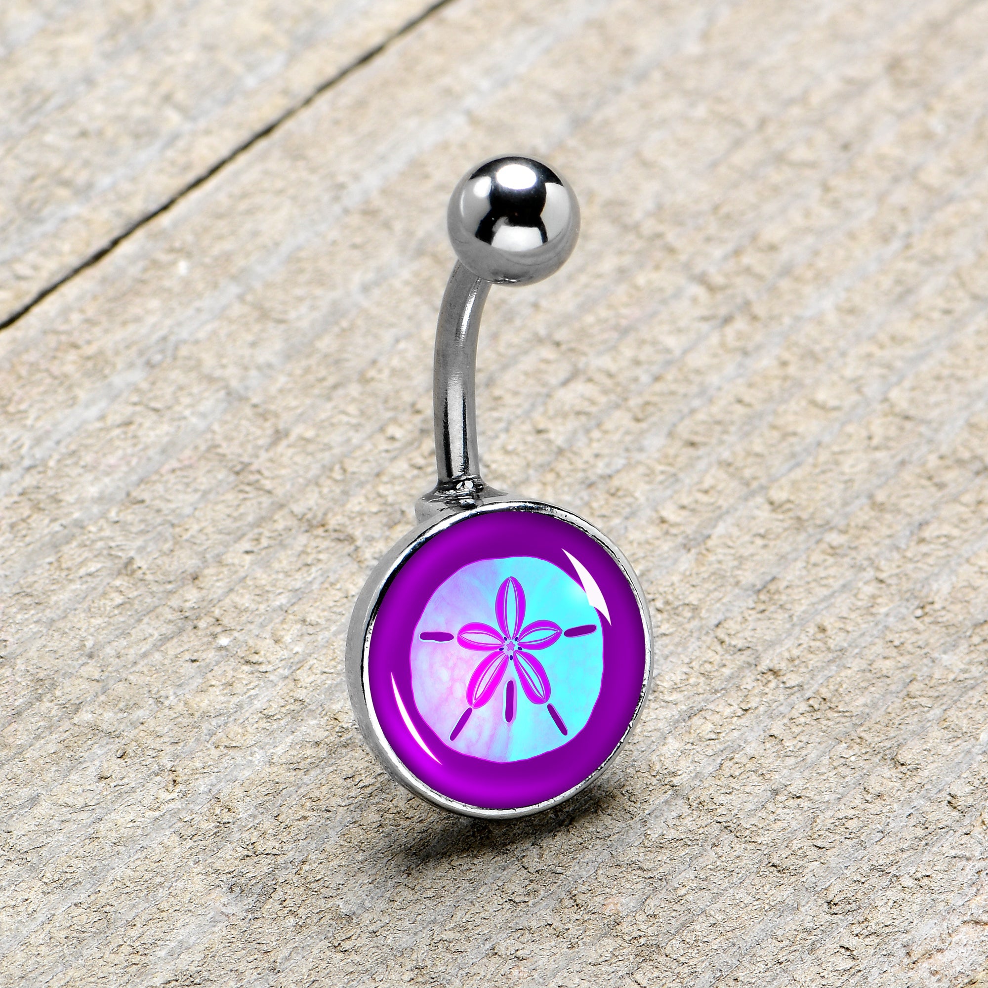 BodyCandy Purple Nautical Sand Dollar Belly Ring by Onyx O — size reference
