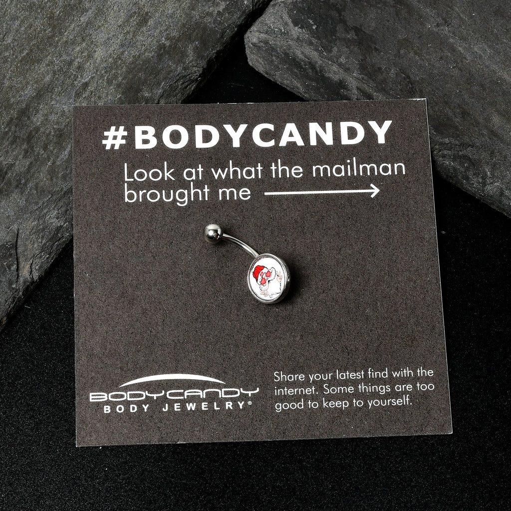 BodyCandy Christmas Peace Love Santa Belly Ring by Onyx O — in-use photo
