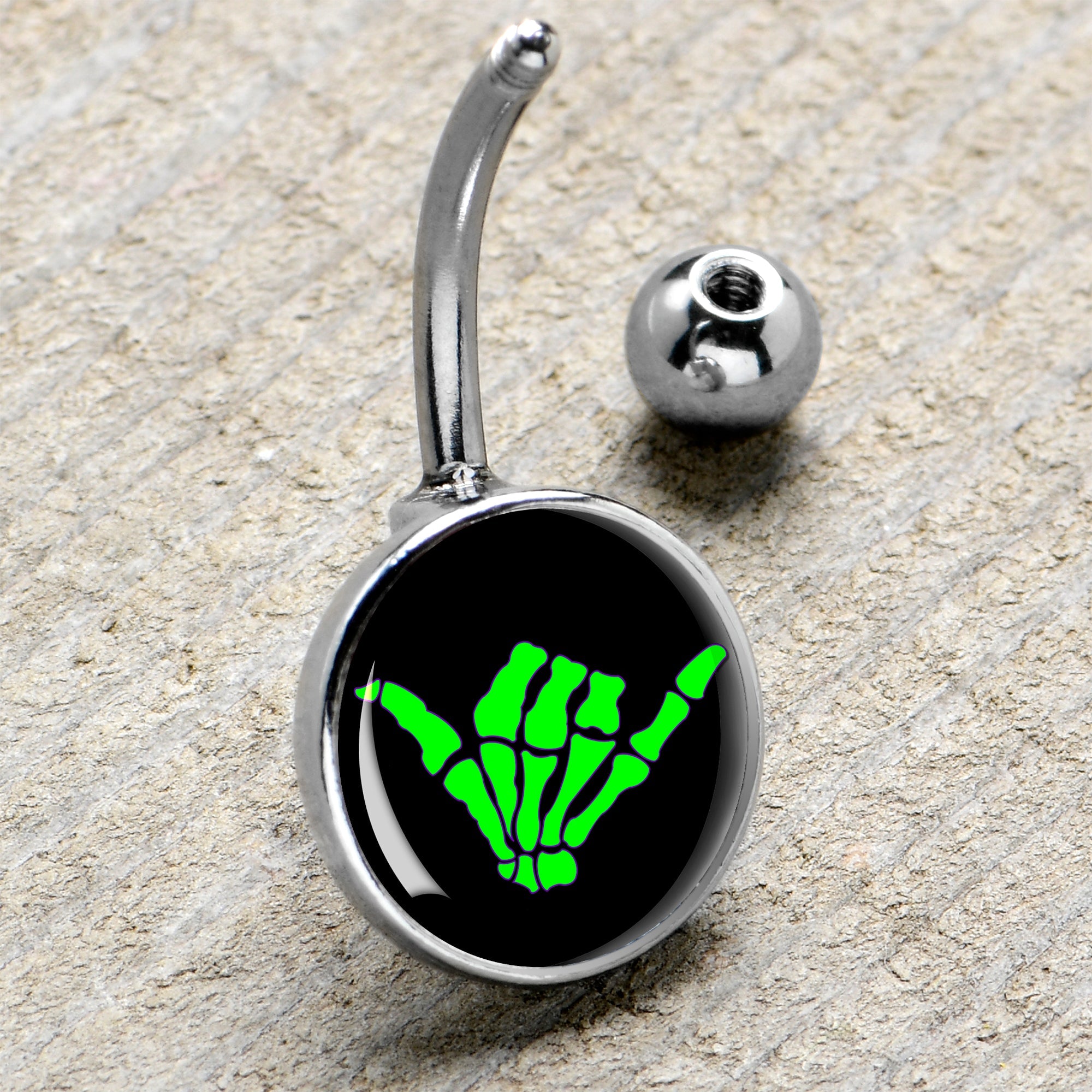 BodyCandy Shaka Hand Belly Ring by Onyx O — side view