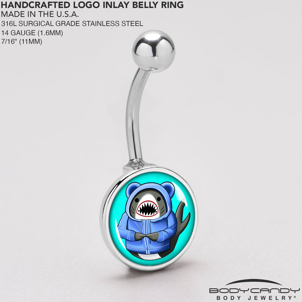 BodyCandy Shark in a Hoodie Belly Ring by Onyx O — back view