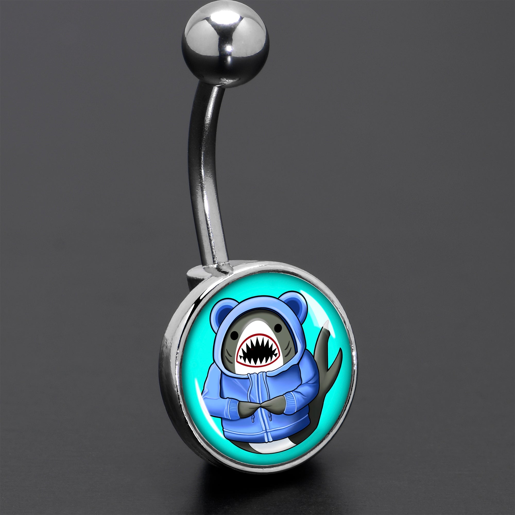 BodyCandy Shark in a Hoodie Belly Ring by Onyx O — size reference