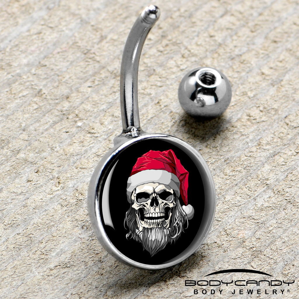BodyCandy Holiday Skeleton Santa Claus Belly Ring by Onyx O — side view