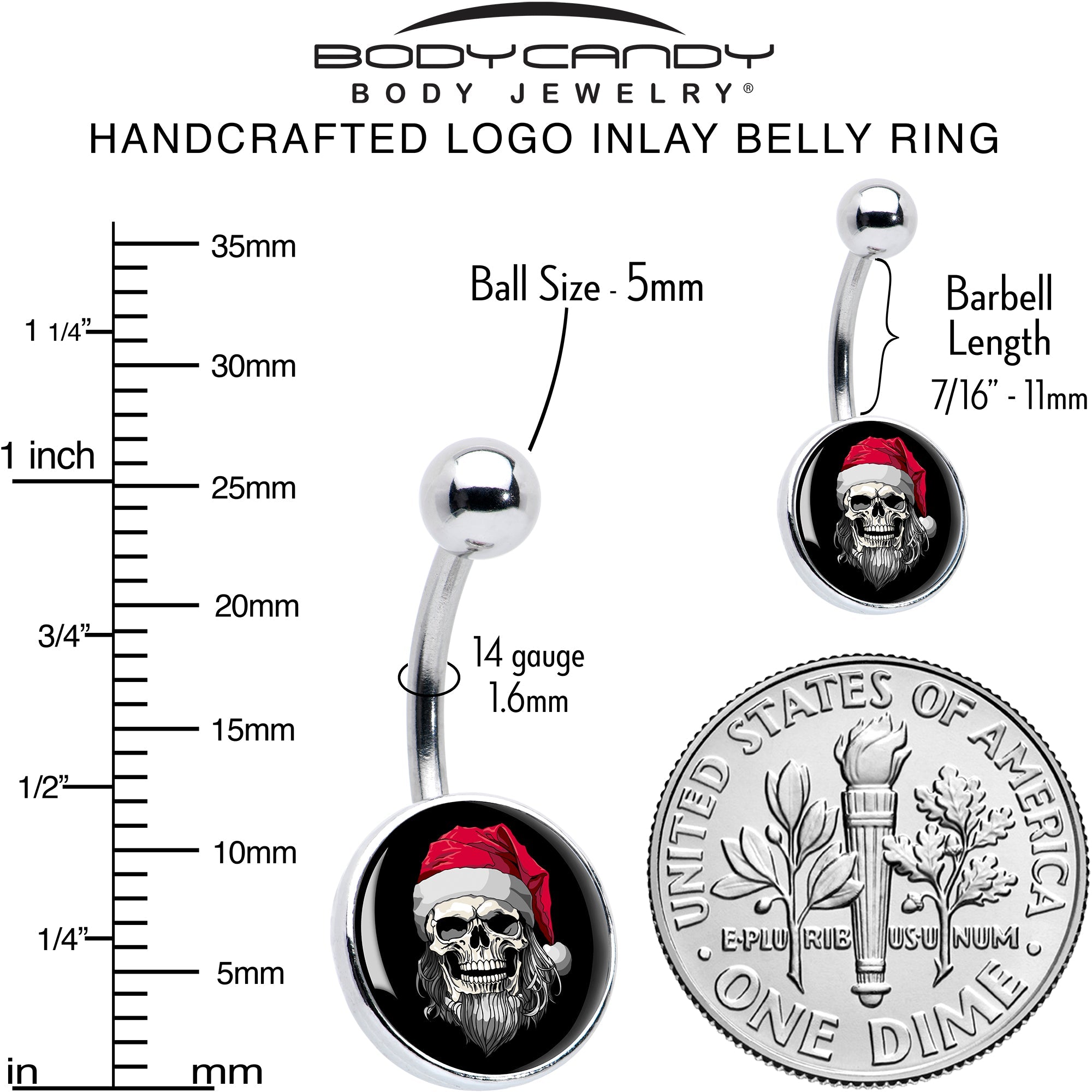 BodyCandy Holiday Skeleton Santa Claus Belly Ring by Onyx O — back view