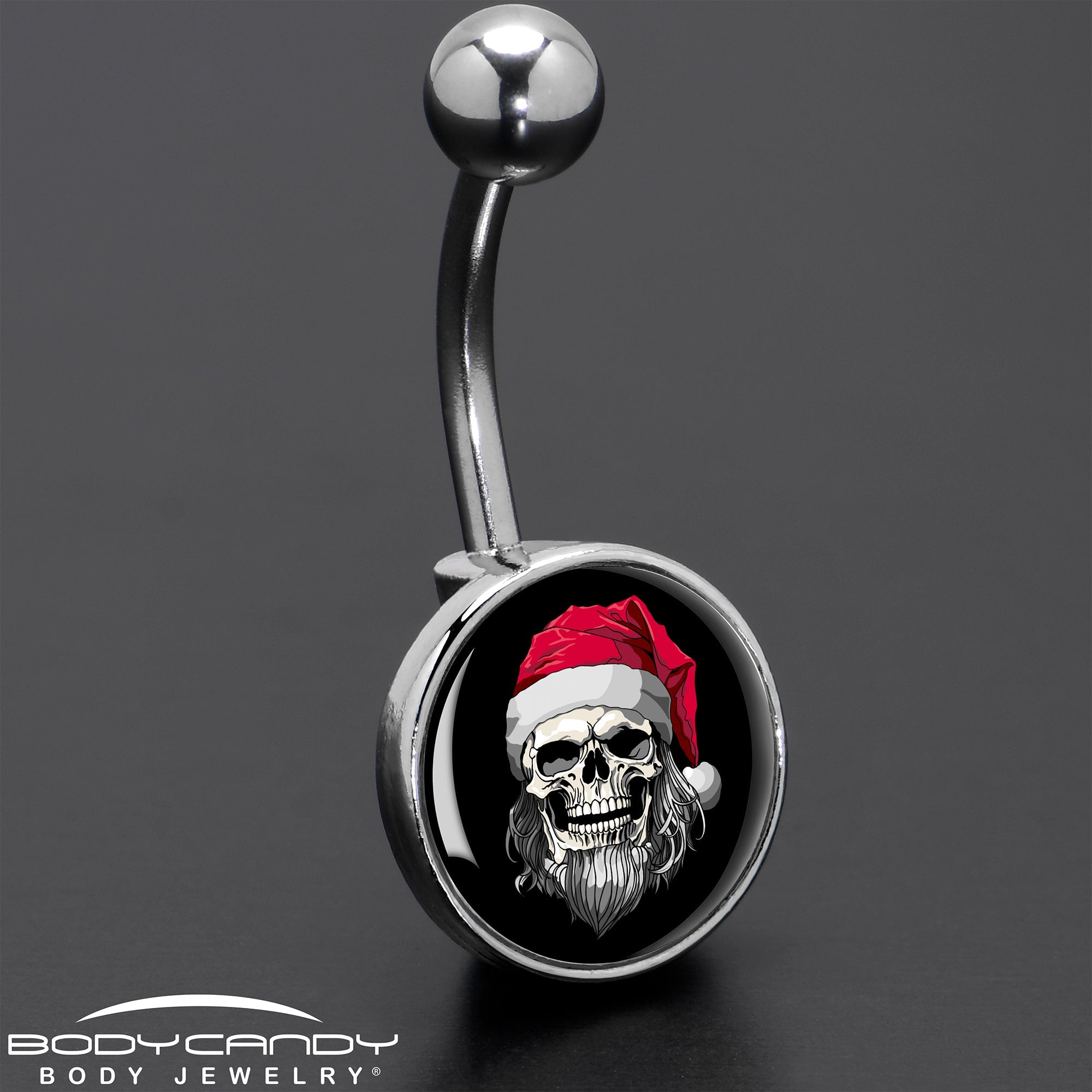 BodyCandy Holiday Skeleton Santa Claus Belly Ring by Onyx O — in-use photo