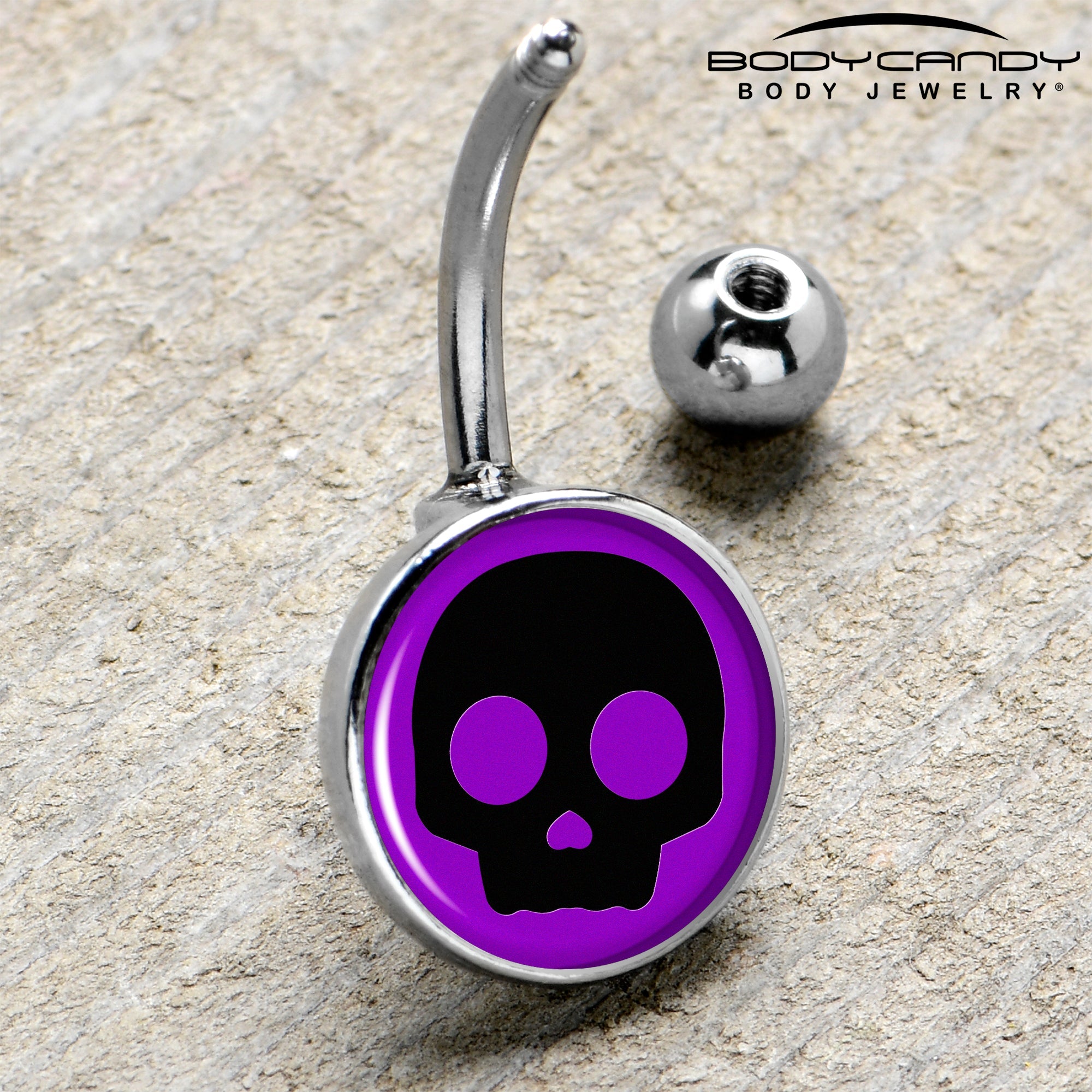 BodyCandy Purple Black Simple Skull Belly Ring by Onyx O — side view