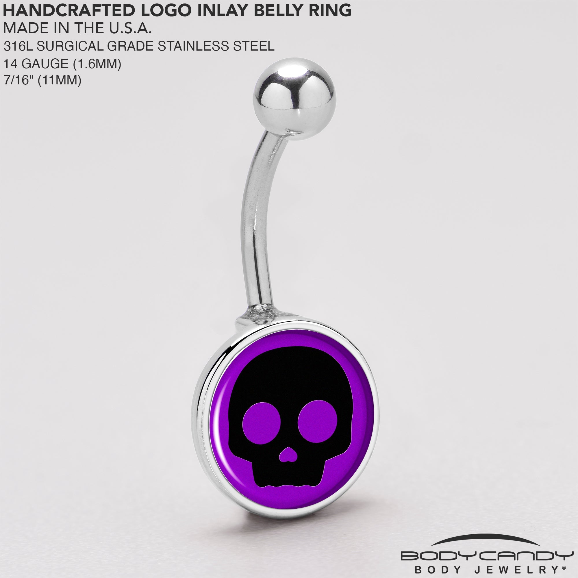 BodyCandy Purple Black Simple Skull Belly Ring by Onyx O — back view