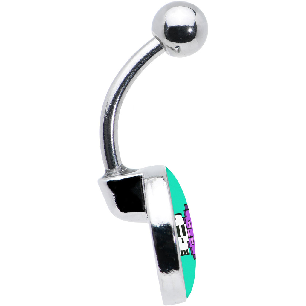 BodyCandy Retro Pixel Skull Belly Ring by Onyx O — side view
