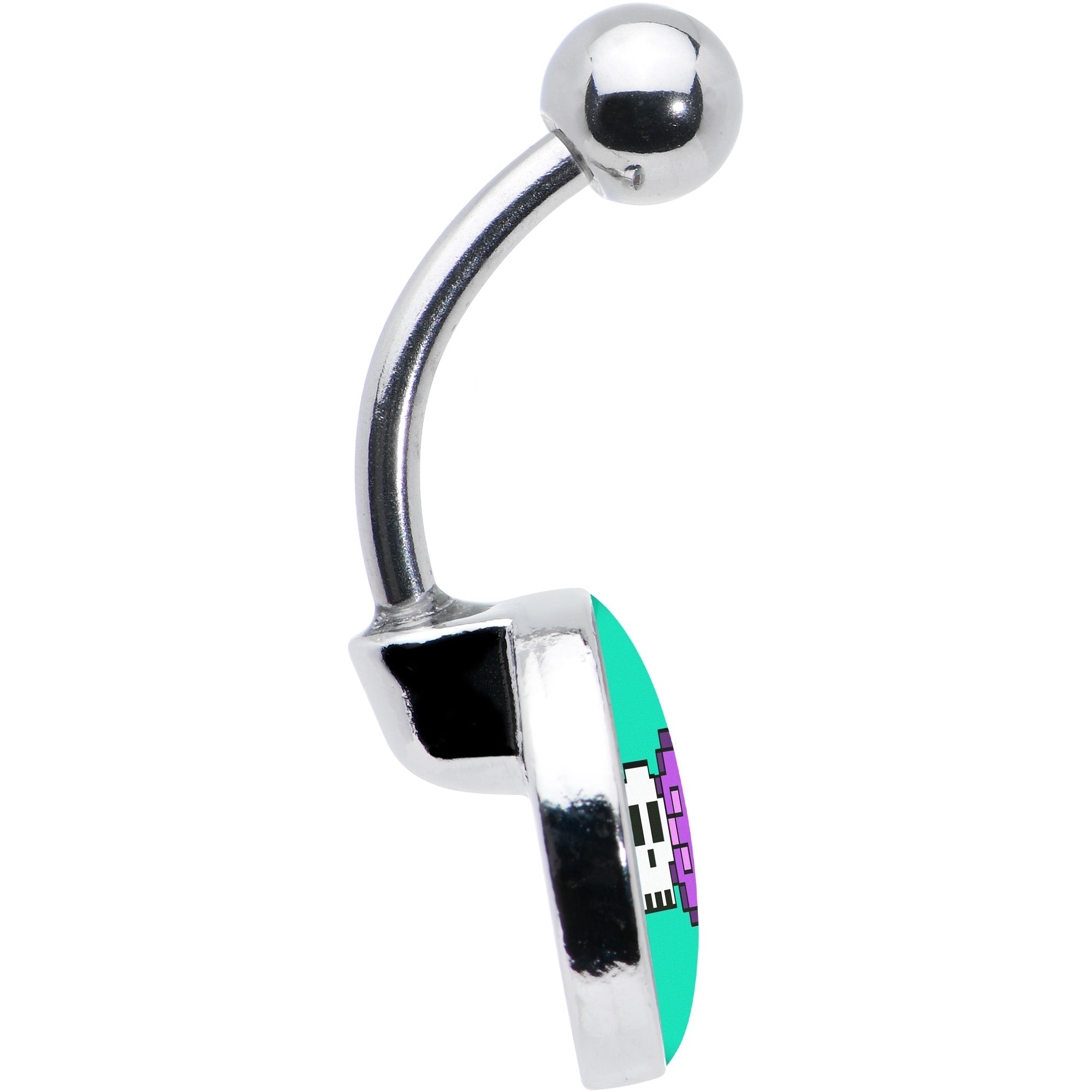 BodyCandy Retro Pixel Skull Belly Ring by Onyx O — side view