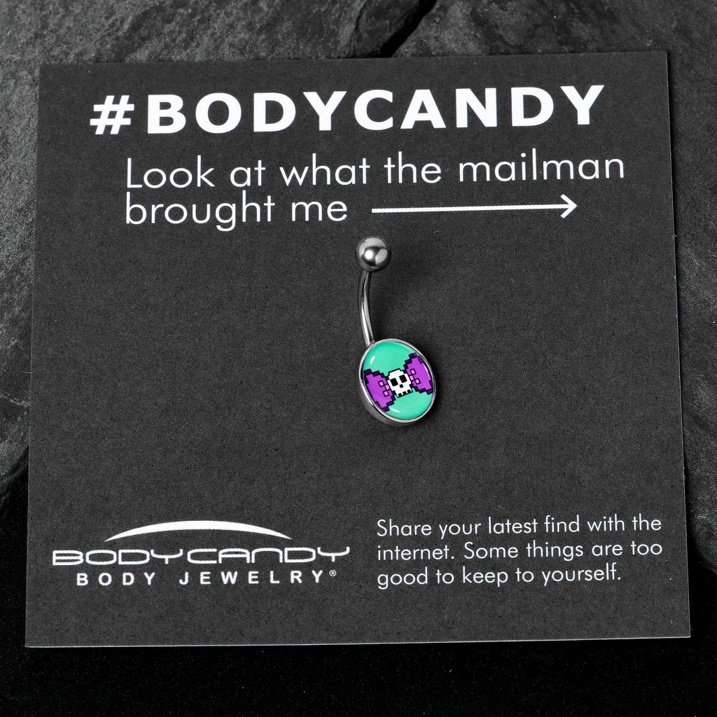 BodyCandy Retro Pixel Skull Belly Ring by Onyx O — in-use photo
