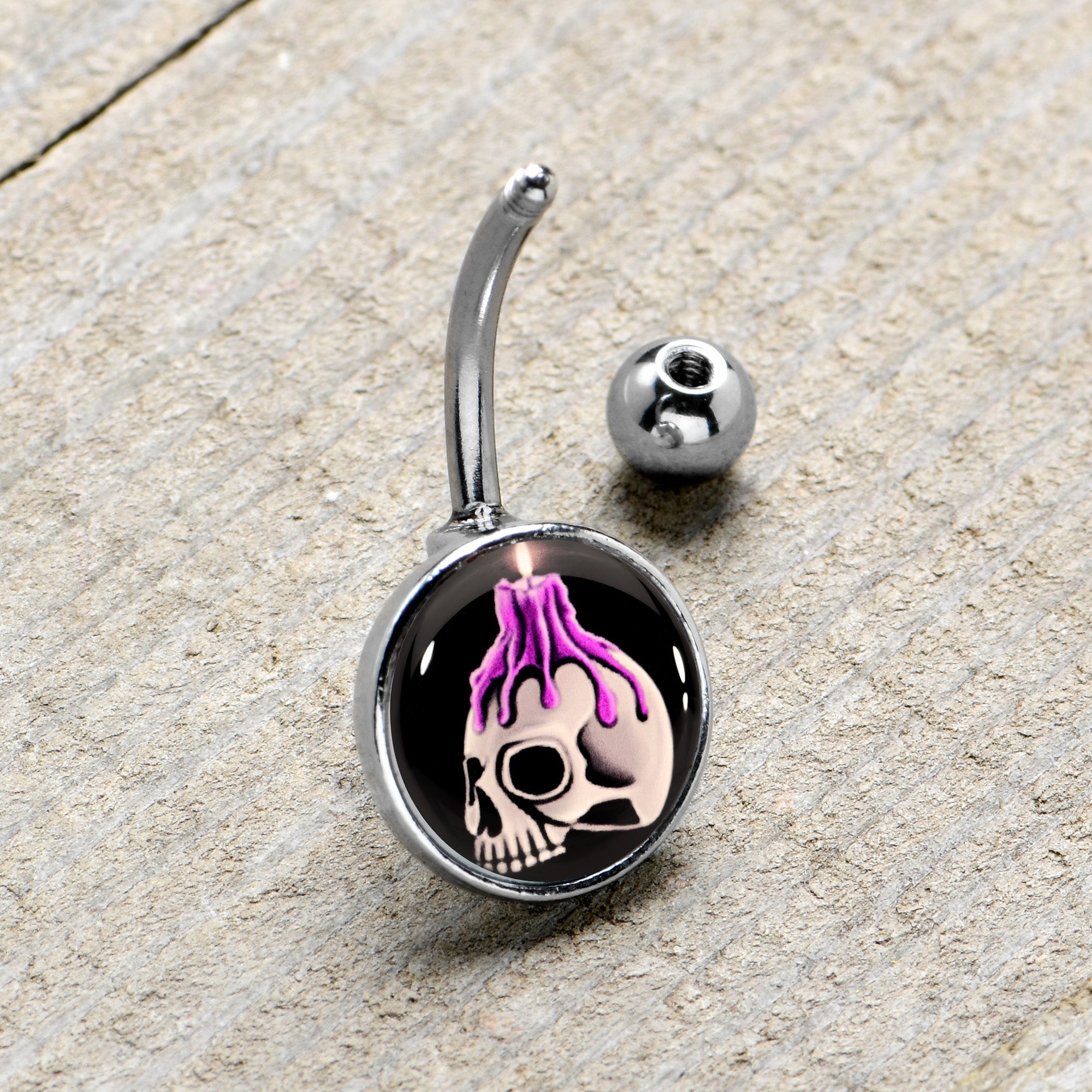BodyCandy Burning Skull Candle Belly Ring by Onyx O — lifestyle context