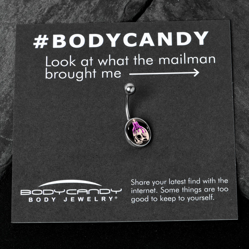 BodyCandy Burning Skull Candle Belly Ring by Onyx O — in-use photo