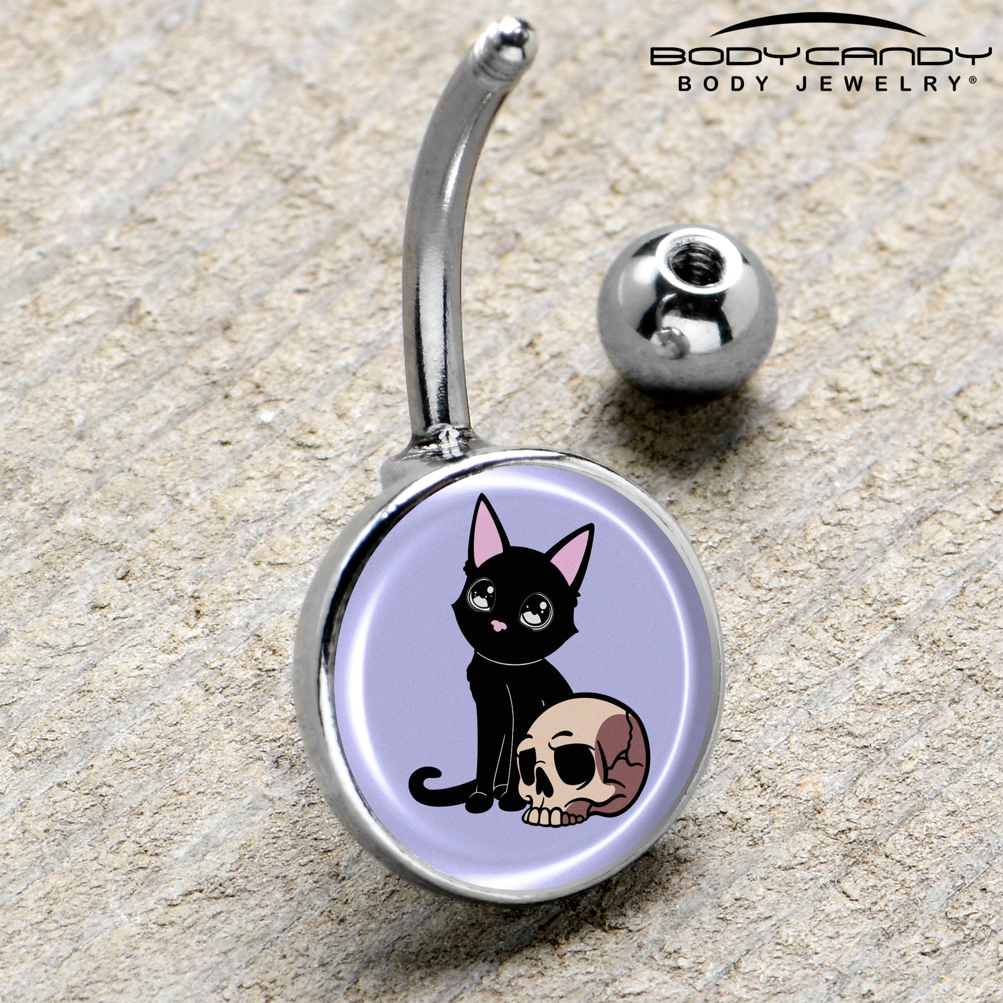 BodyCandy Skull Cat Belly Ring by Onyx O — side view