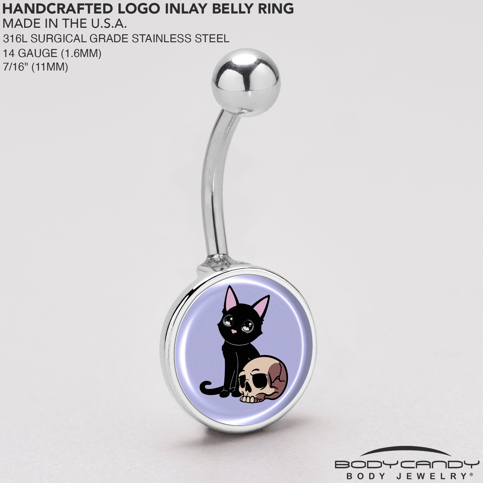 BodyCandy Skull Cat Belly Ring by Onyx O — back view