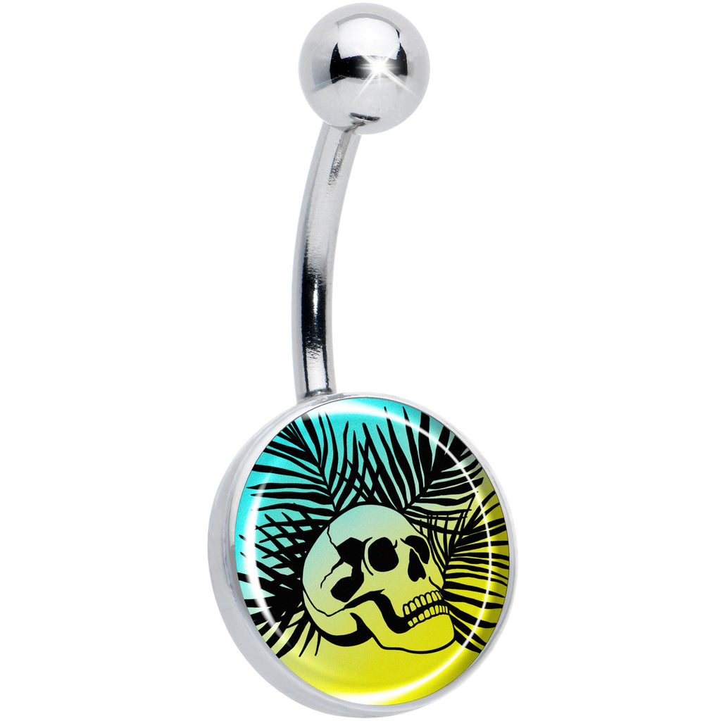 BodyCandy Blue Haze Sunset Skull and Palms Belly Ring by Onyx O — main product shot