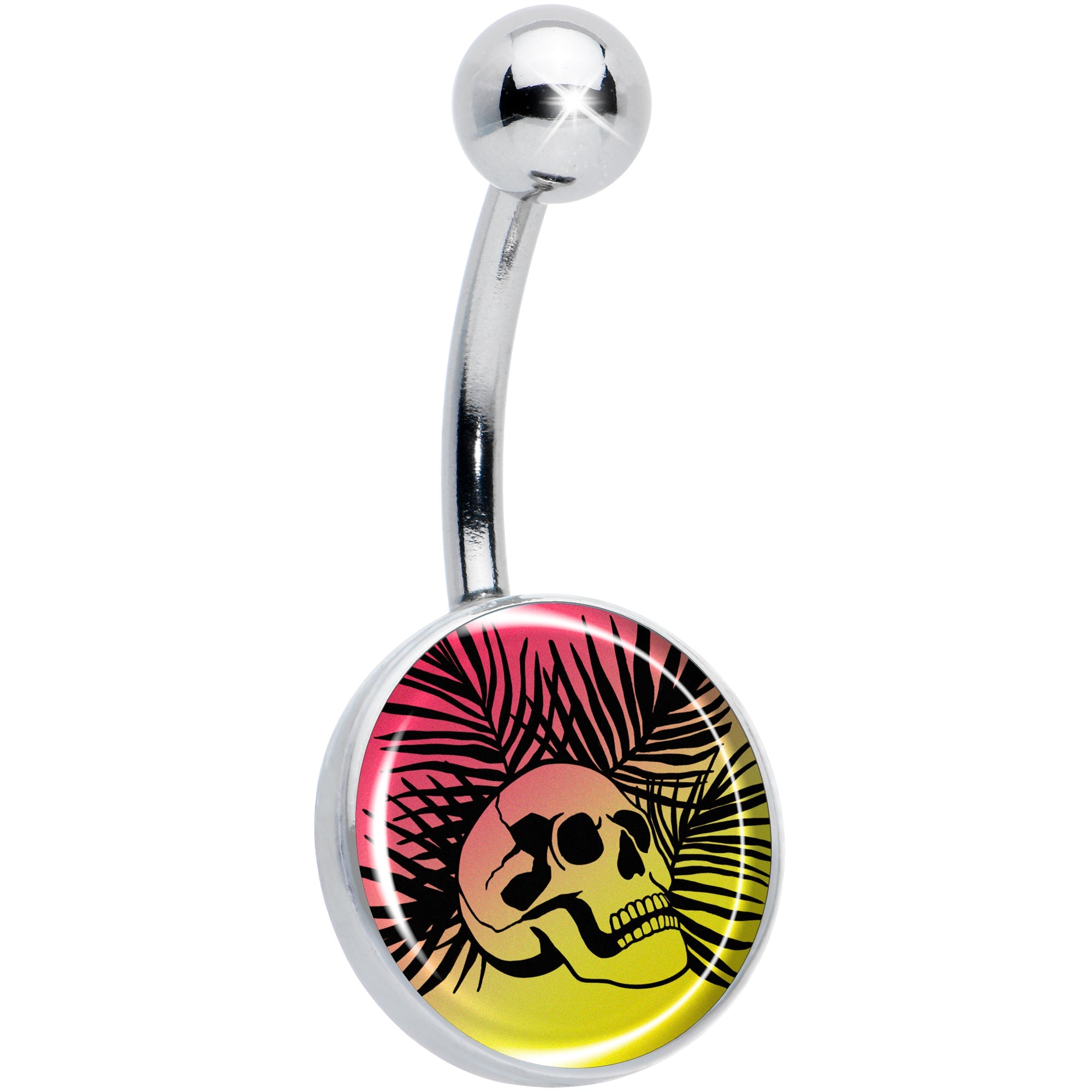 BodyCandy Red Haze Sunset Skull and Palms Belly Ring by Onyx O — main product shot