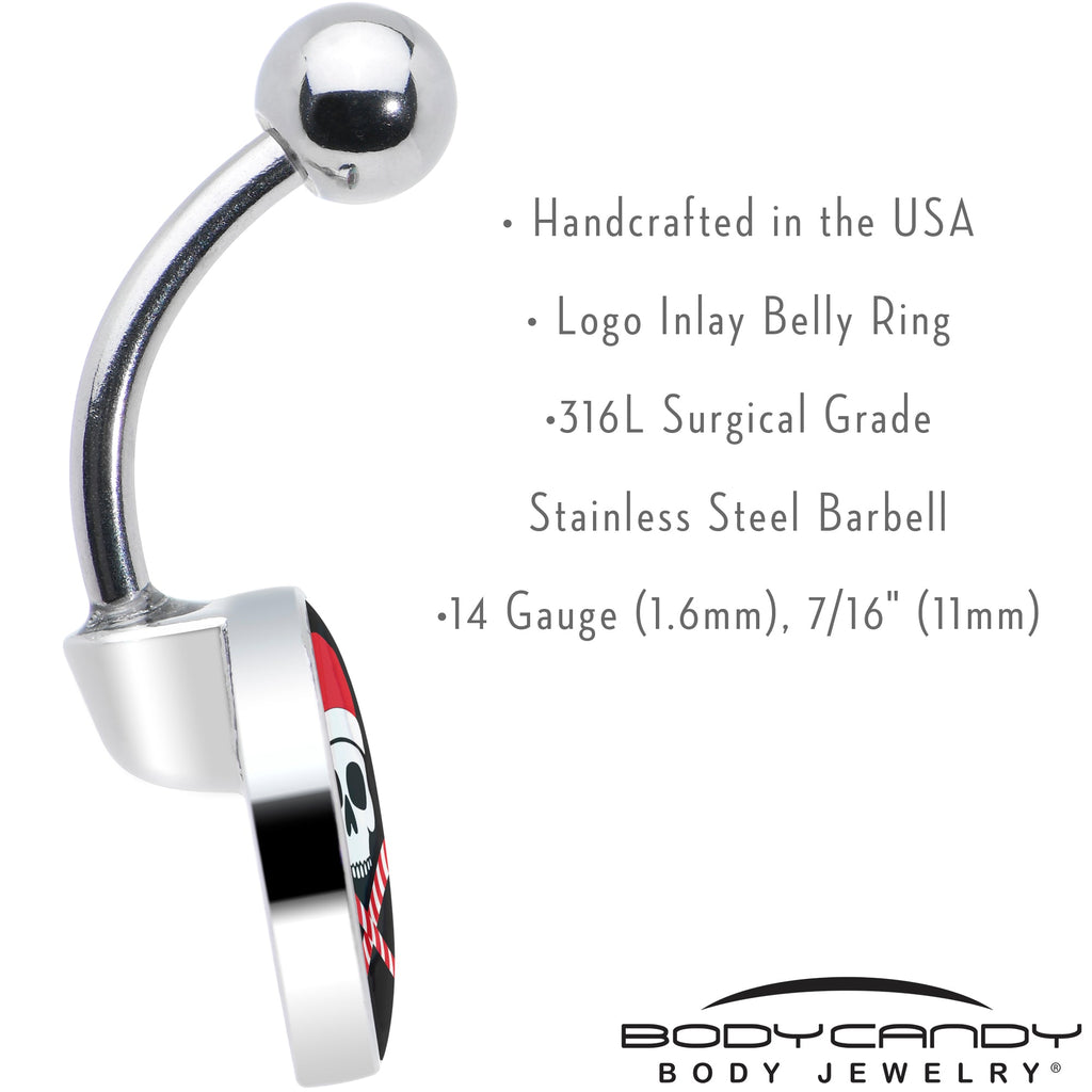 BodyCandy Santa Pirate Candy Cane Skull Belly Ring by Onyx O — in-use photo