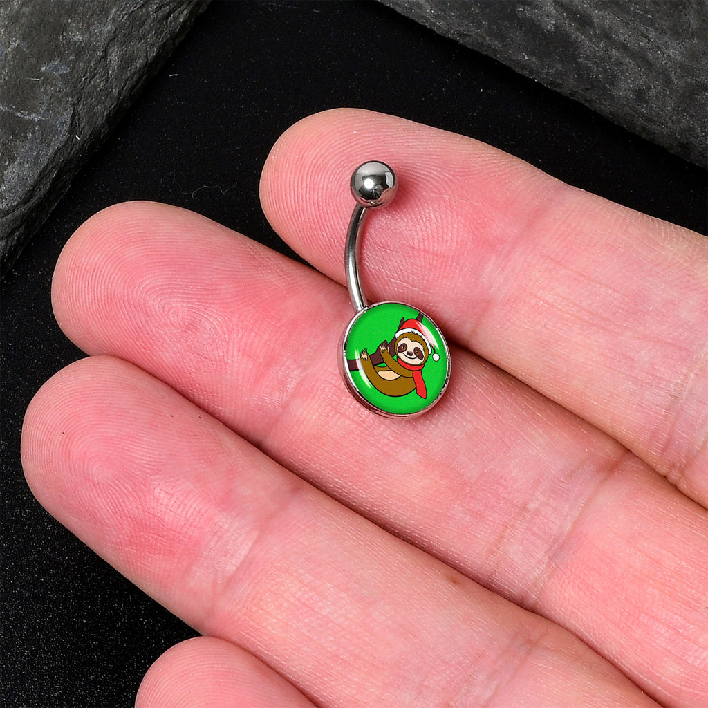 BodyCandy Holiday Santa Sloth Belly Ring by Onyx O — detail close-up