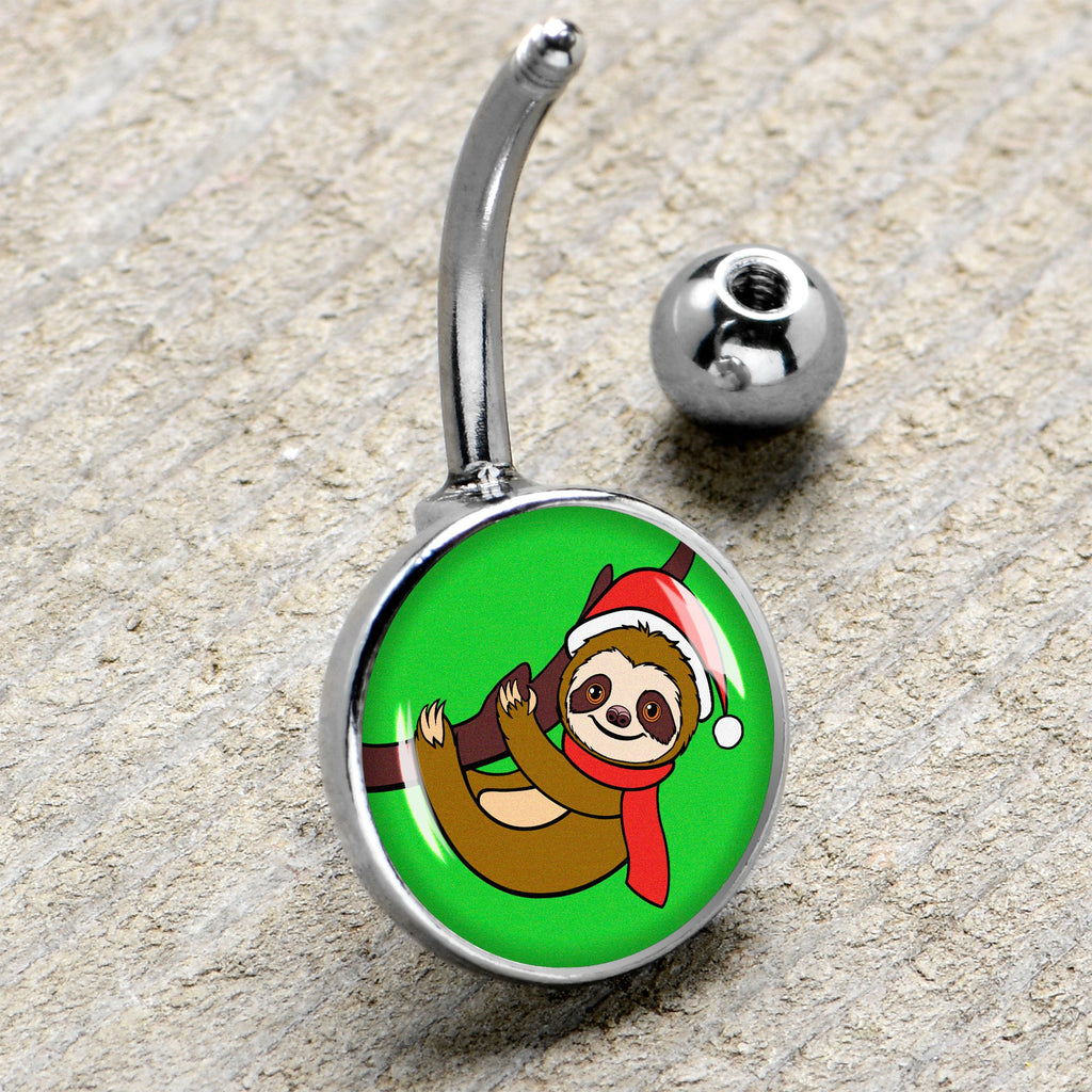 BodyCandy Holiday Santa Sloth Belly Ring by Onyx O — side view