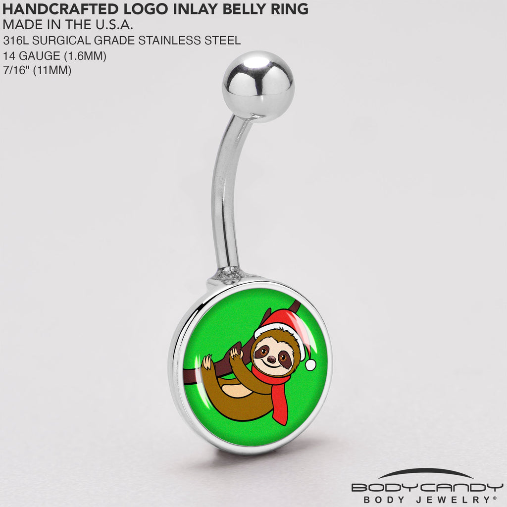 BodyCandy Holiday Santa Sloth Belly Ring by Onyx O — back view
