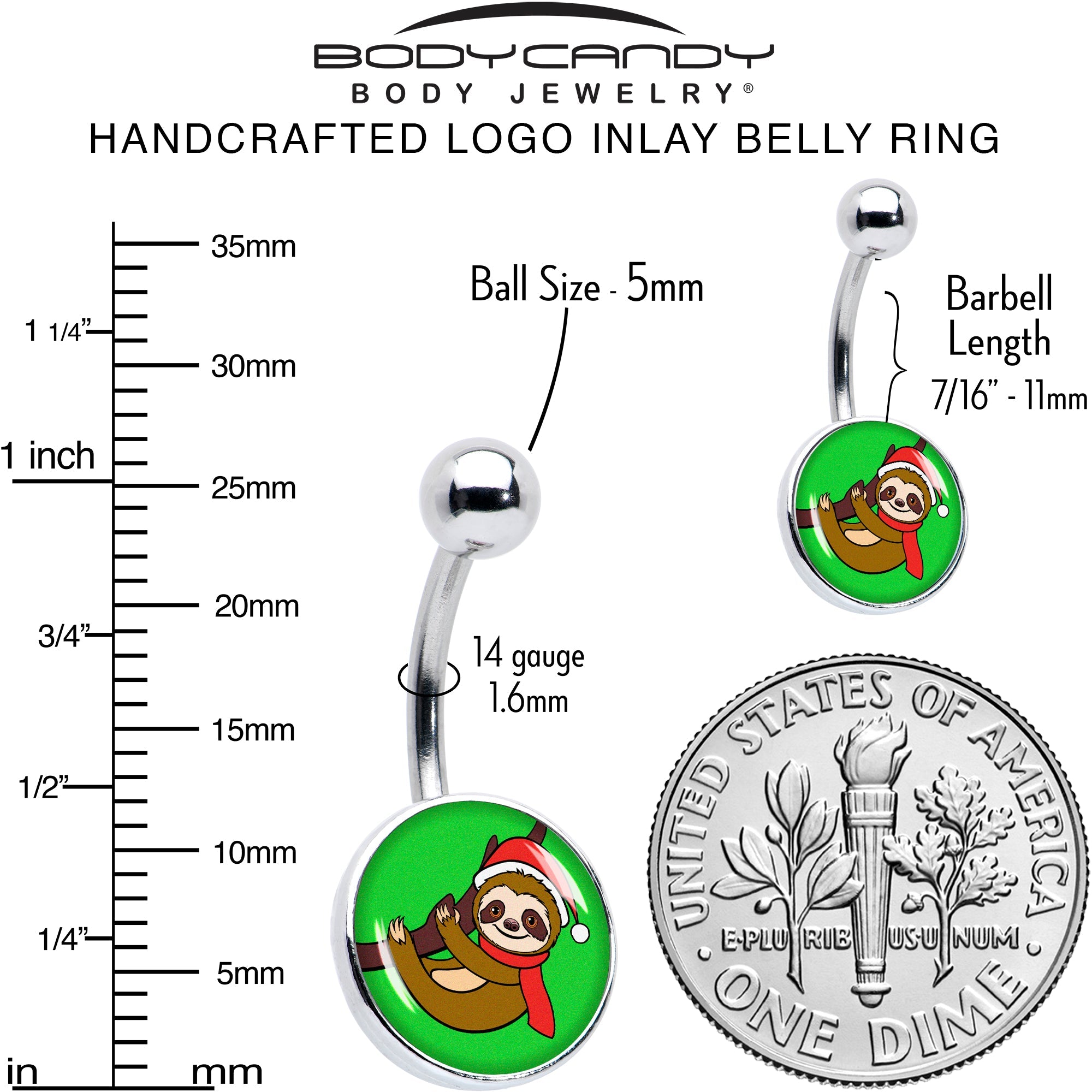 BodyCandy Holiday Santa Sloth Belly Ring by Onyx O — alternative angle