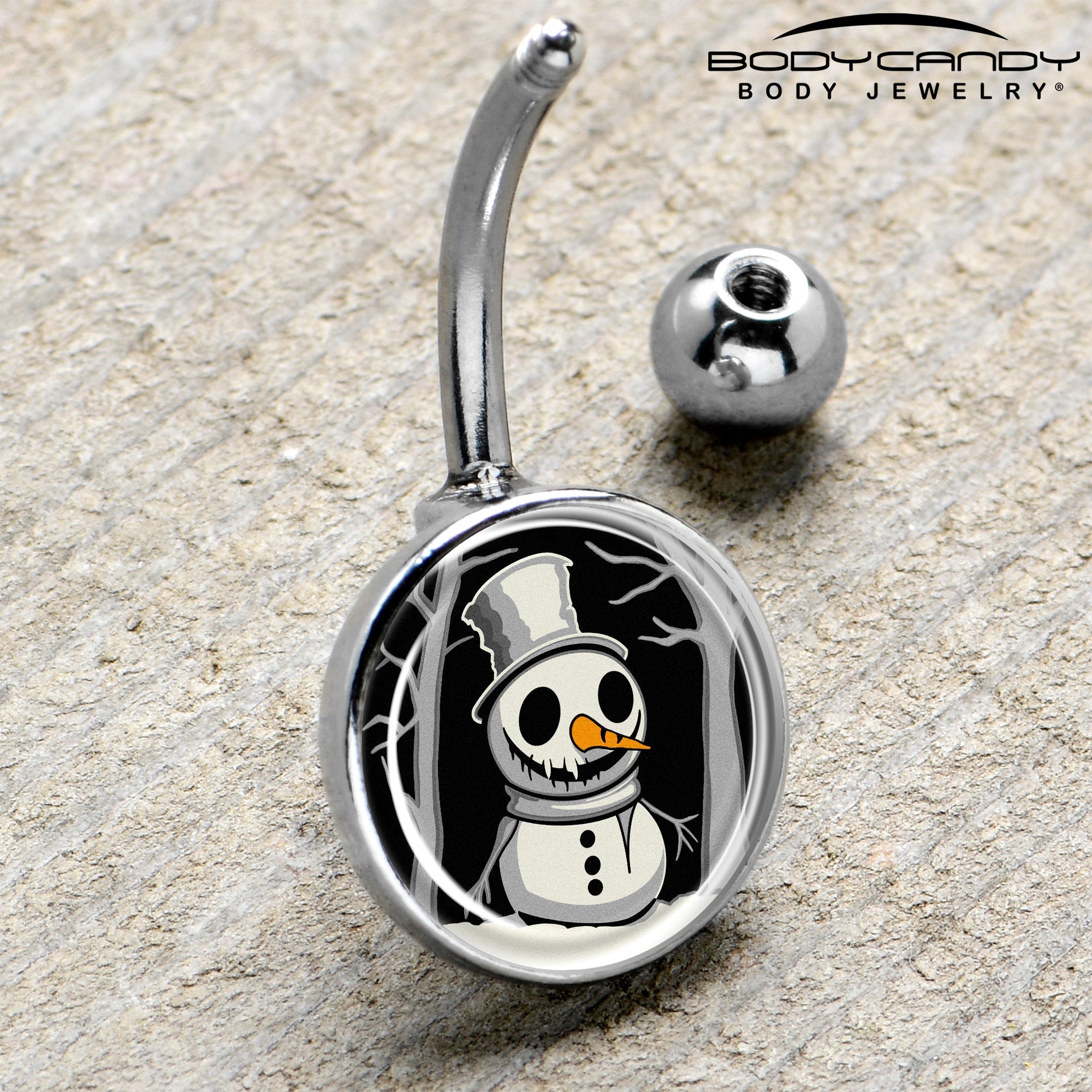 BodyCandy Christmas Holiday Spooky Snowman Belly Ring by Onyx O — side view