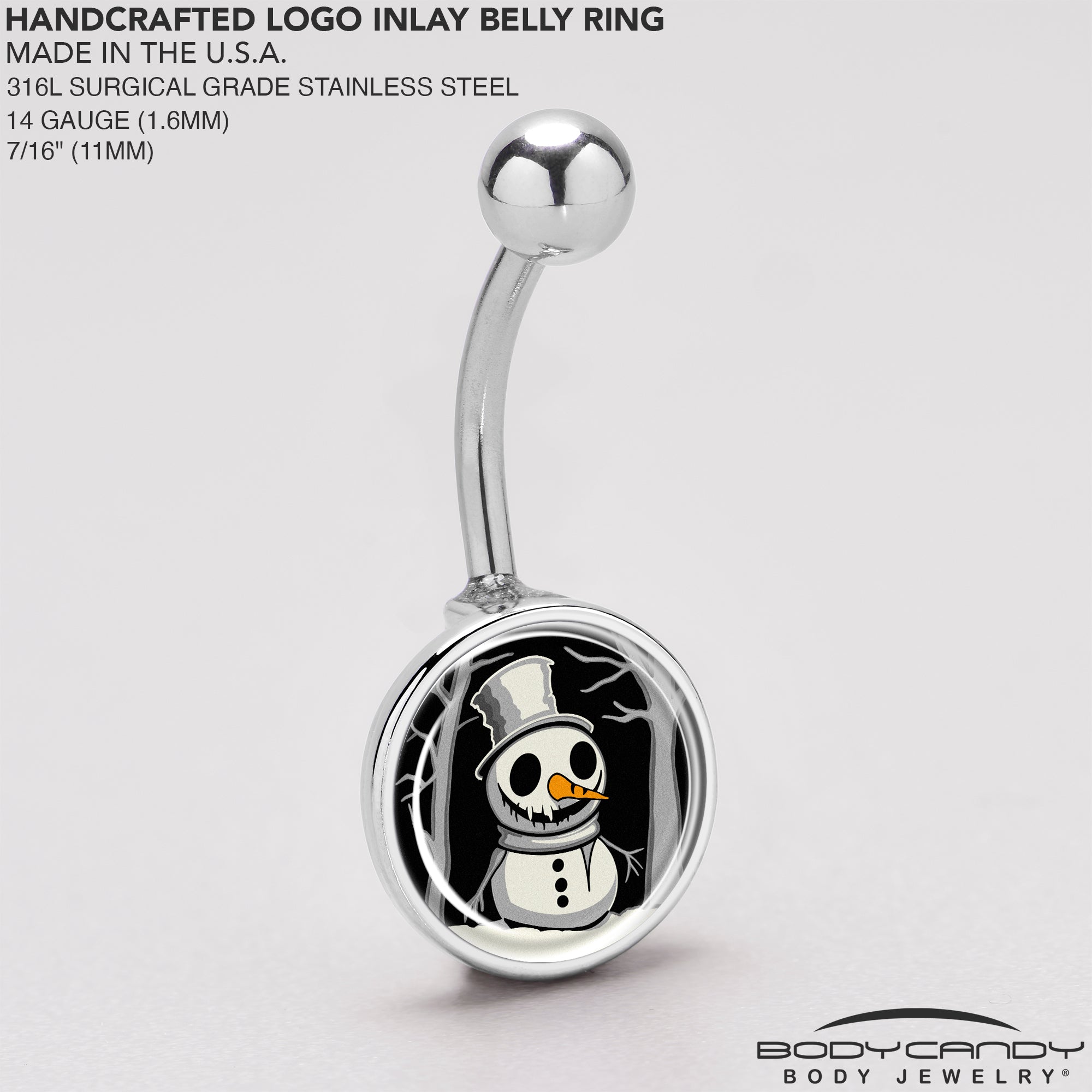 BodyCandy Christmas Holiday Spooky Snowman Belly Ring by Onyx O — back view
