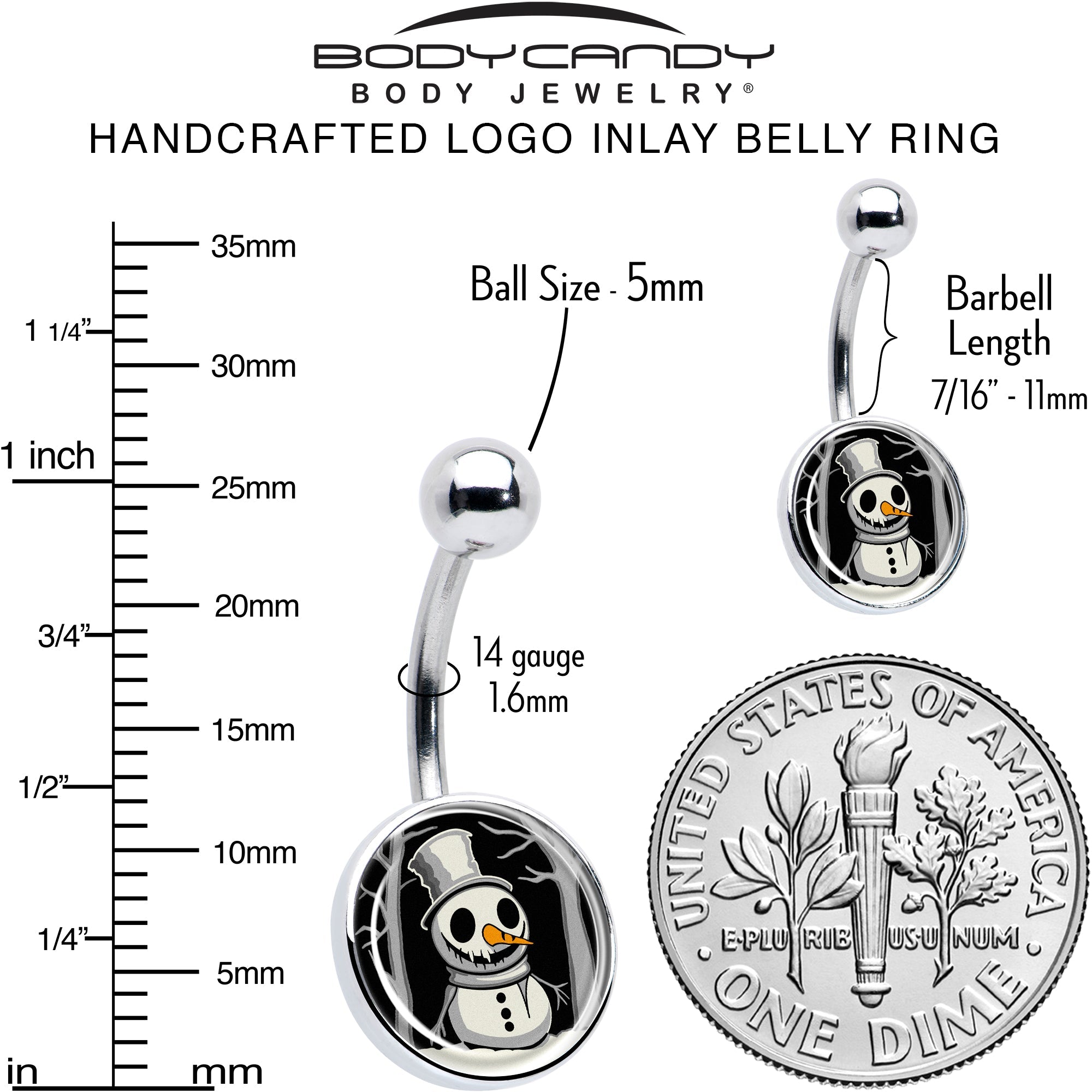 BodyCandy Christmas Holiday Spooky Snowman Belly Ring by Onyx O — alternative angle