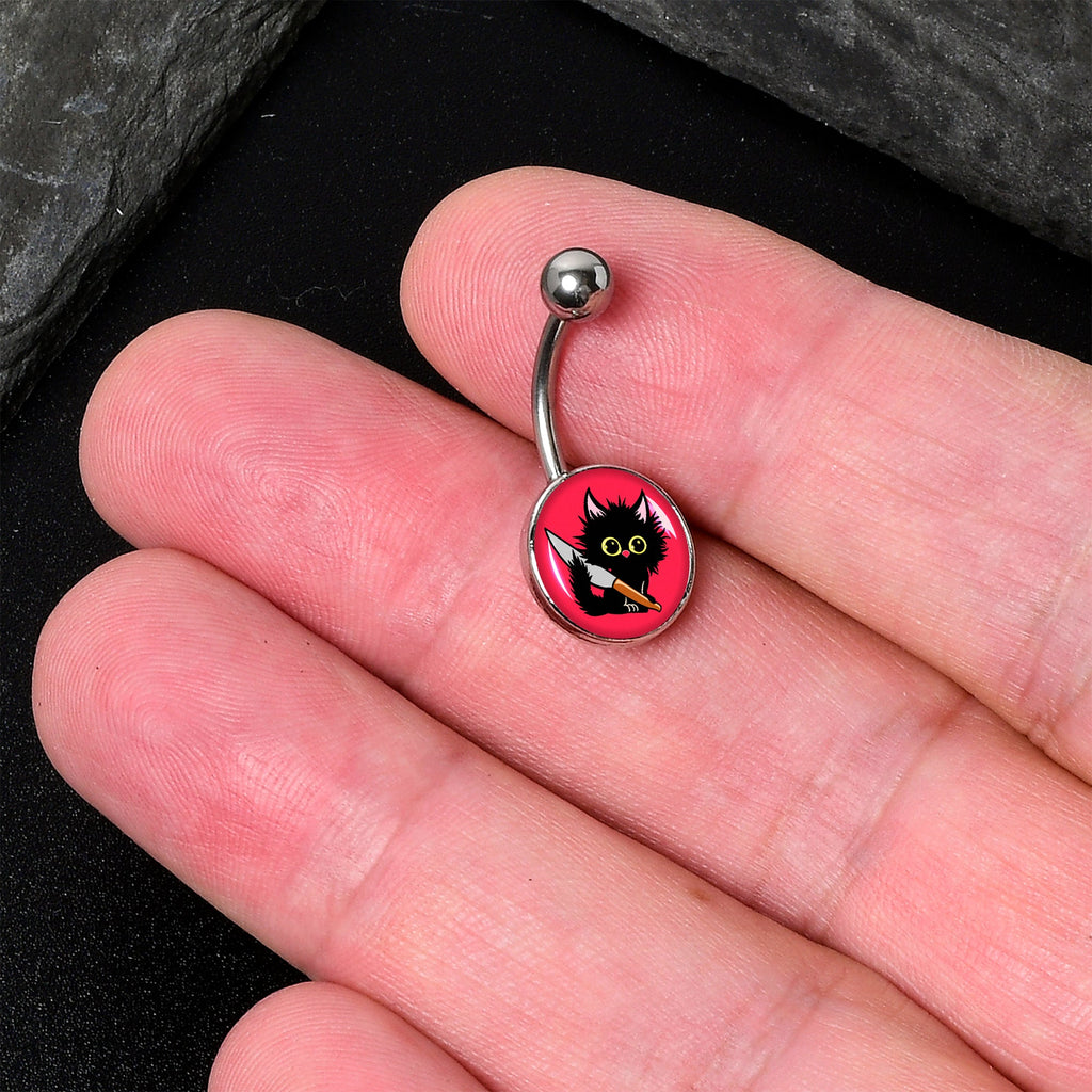 BodyCandy Stabby Cat Belly Ring by Onyx O — detail close-up
