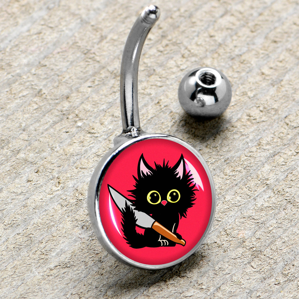BodyCandy Stabby Cat Belly Ring by Onyx O — side view