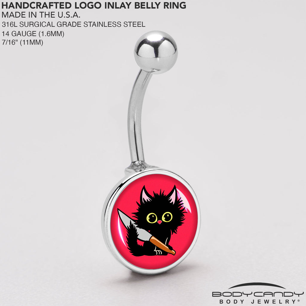 BodyCandy Stabby Cat Belly Ring by Onyx O — back view