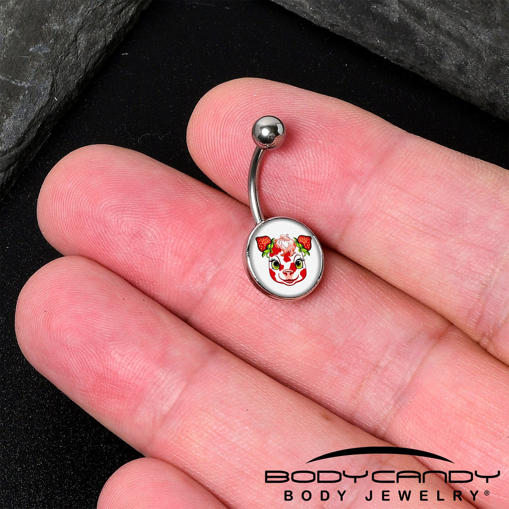 BodyCandy Stawberry Cow Belly Ring by Onyx O — detail close-up