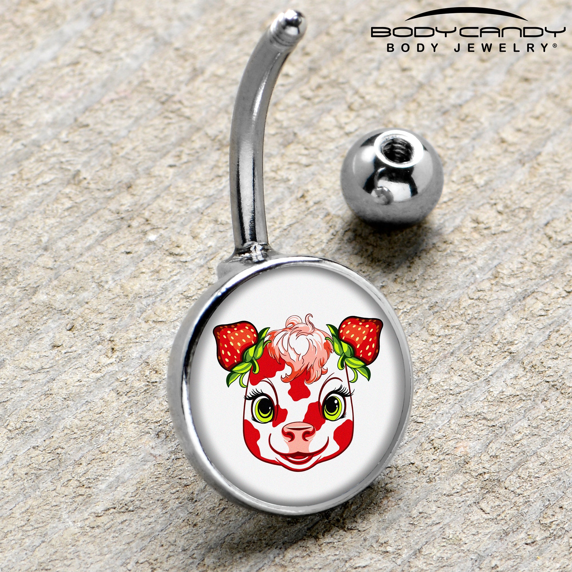 BodyCandy Stawberry Cow Belly Ring by Onyx O — side view