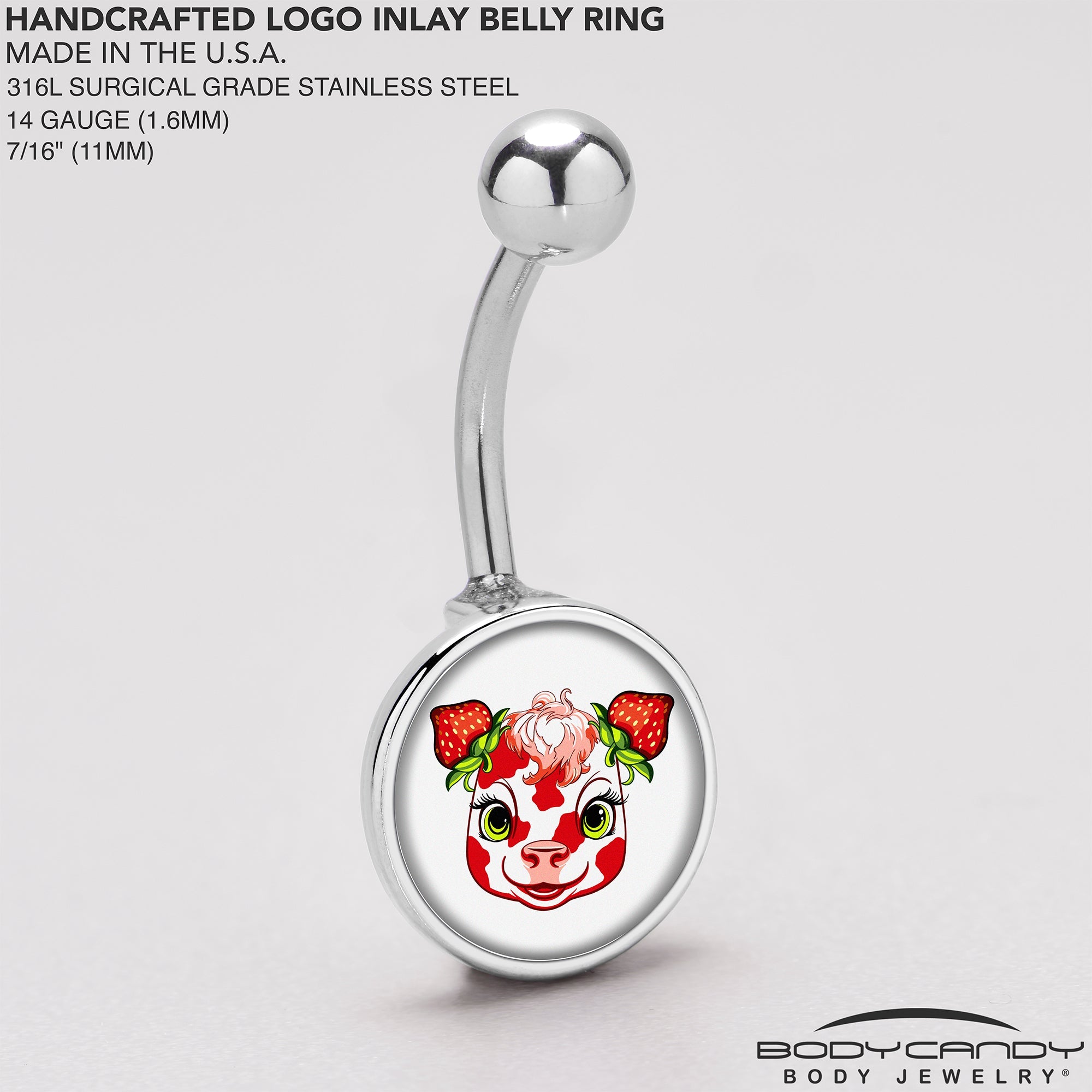 BodyCandy Stawberry Cow Belly Ring by Onyx O — back view