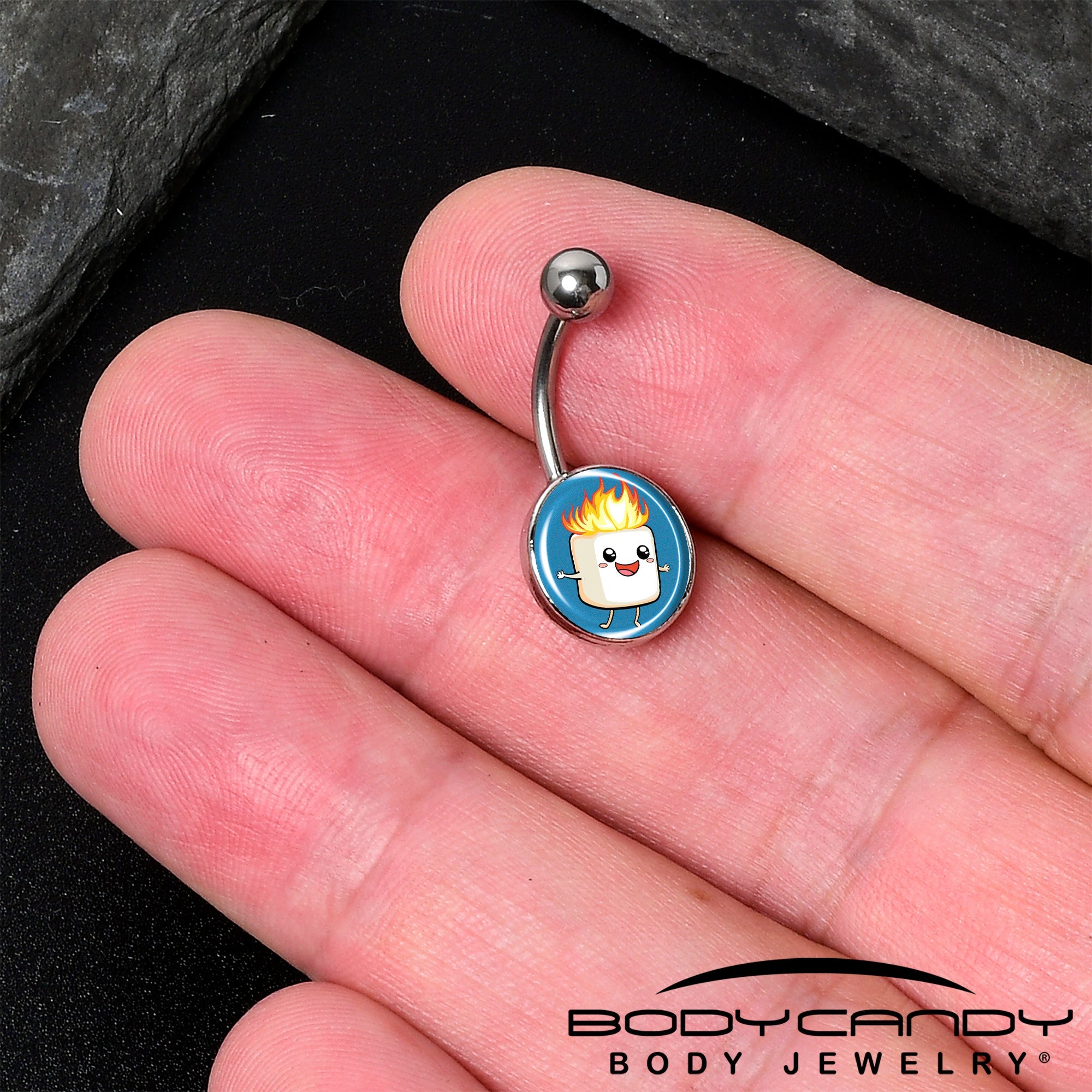 BodyCandy Burning Marshmallow Belly Ring by Onyx O — detail close-up