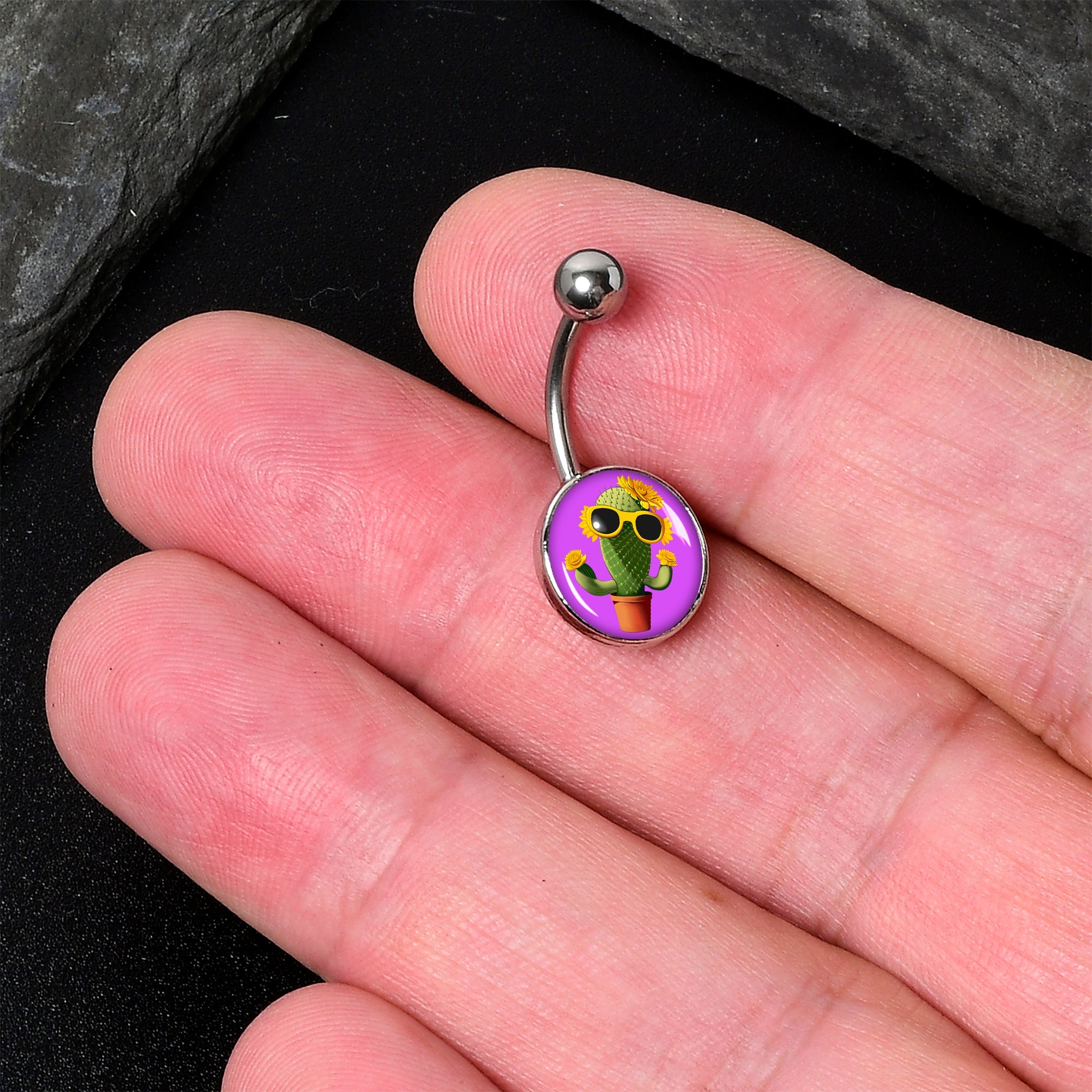 BodyCandy Sunflower Cactus Belly Ring by Onyx O — detail close-up