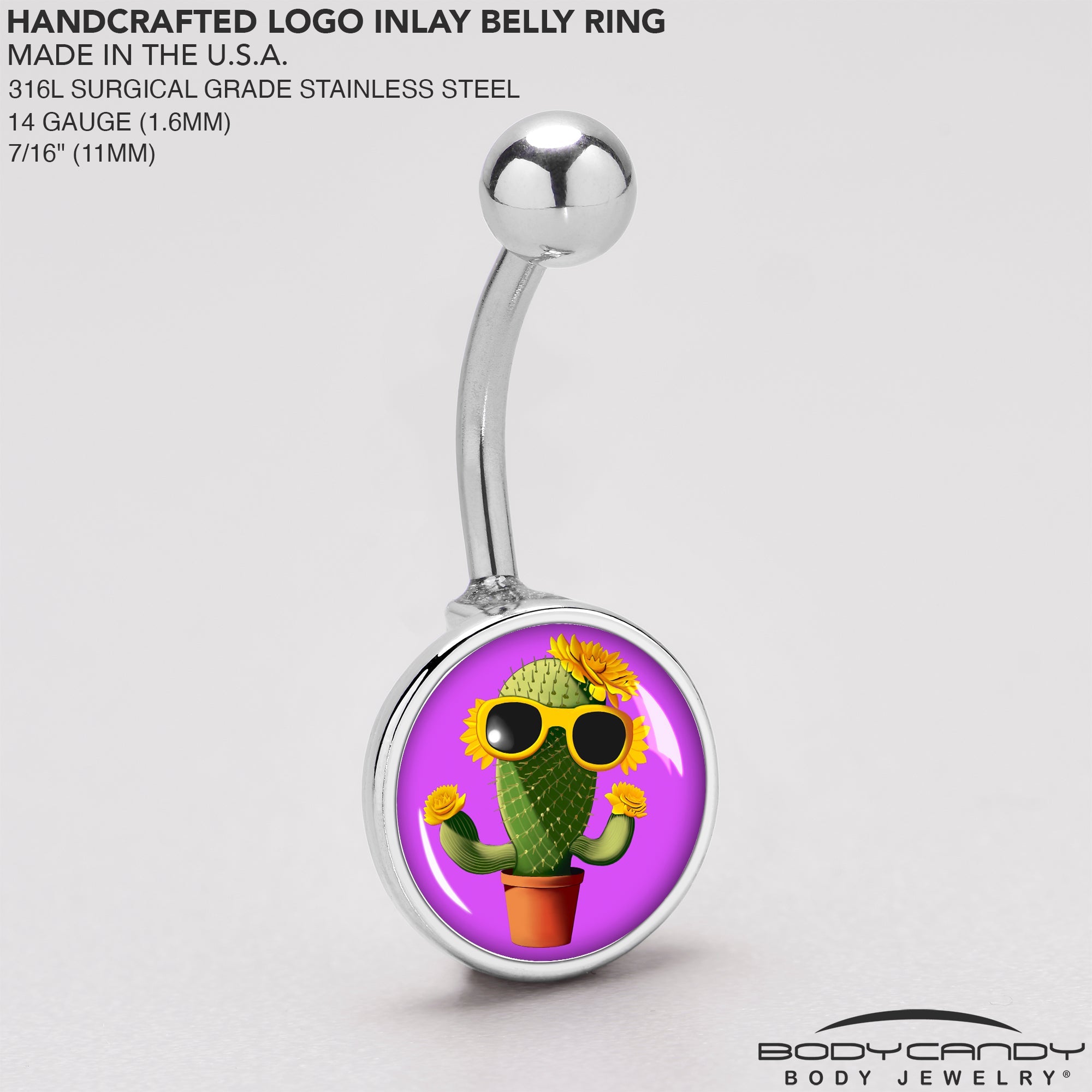 BodyCandy Sunflower Cactus Belly Ring by Onyx O — back view