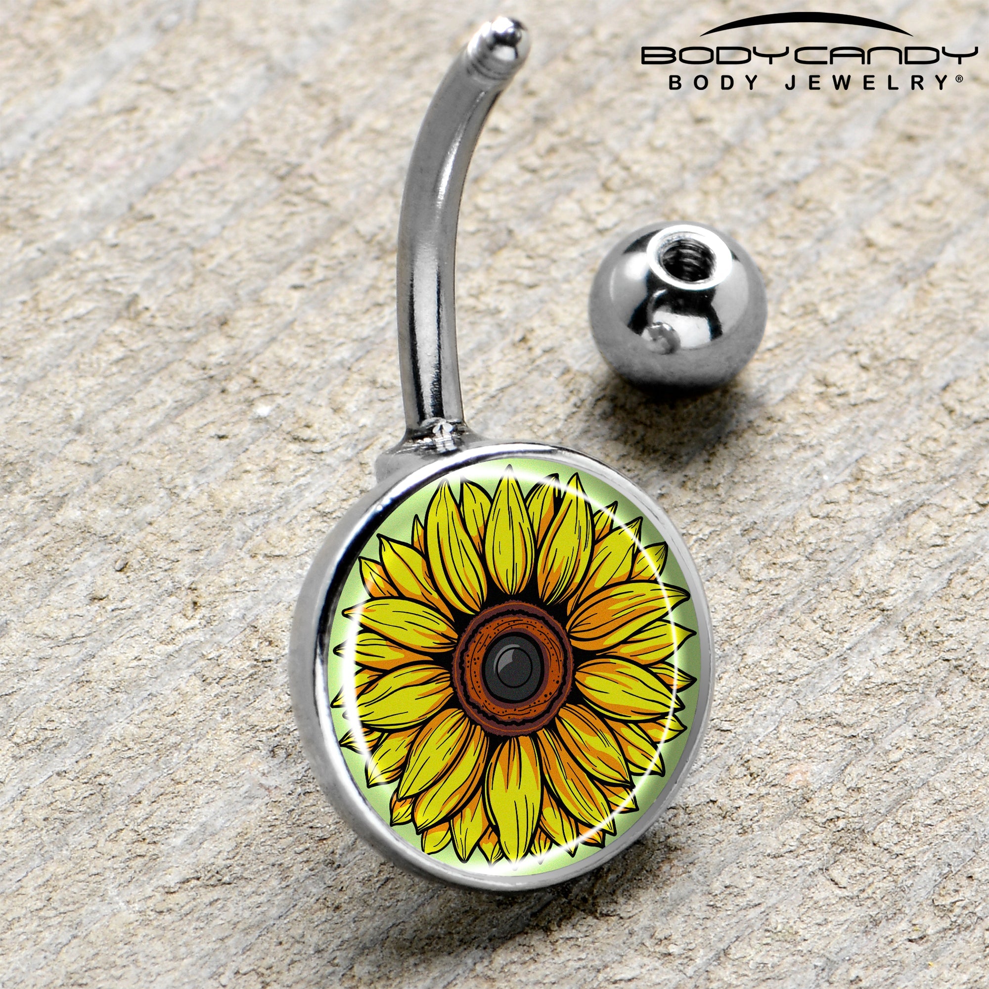 BodyCandy Blossom Creation Yellow Sunflower Belly Ring by Onyx O — side view
