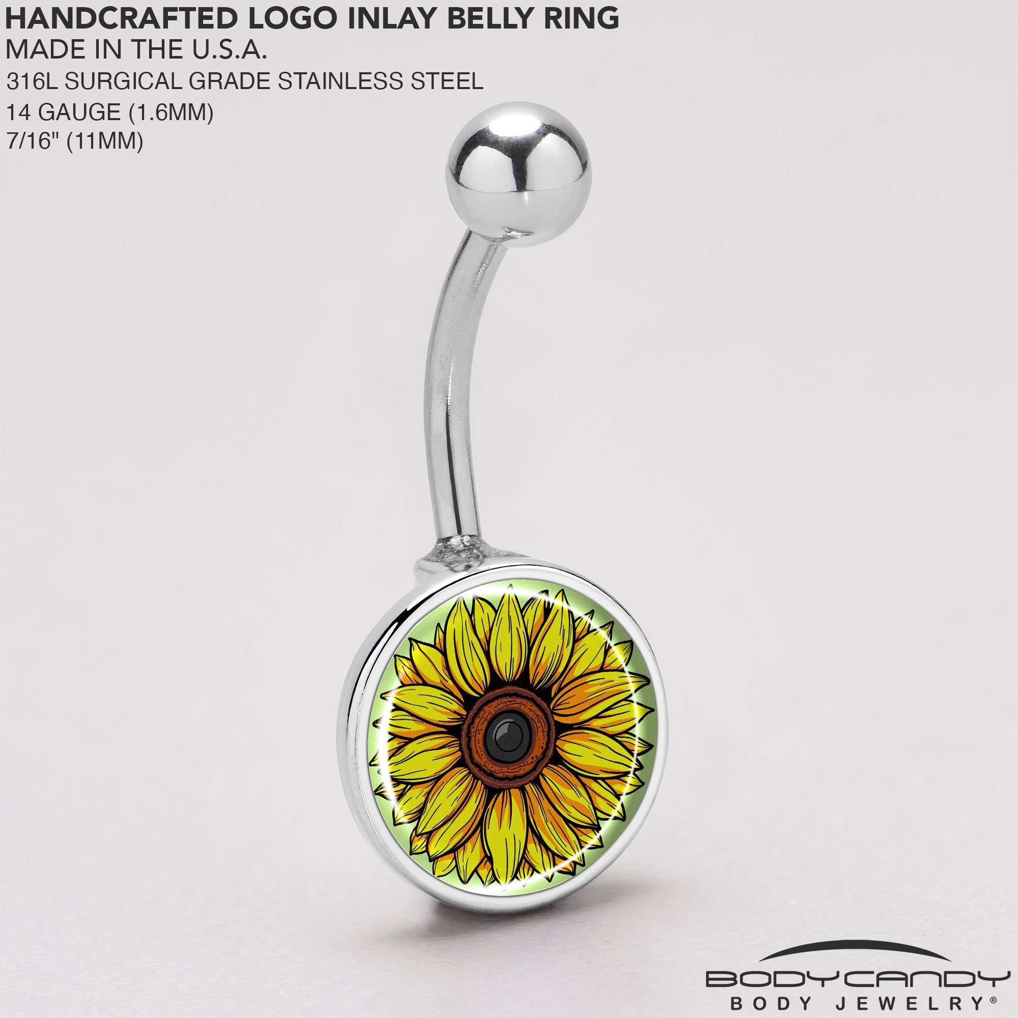 BodyCandy Blossom Creation Yellow Sunflower Belly Ring by Onyx O — back view