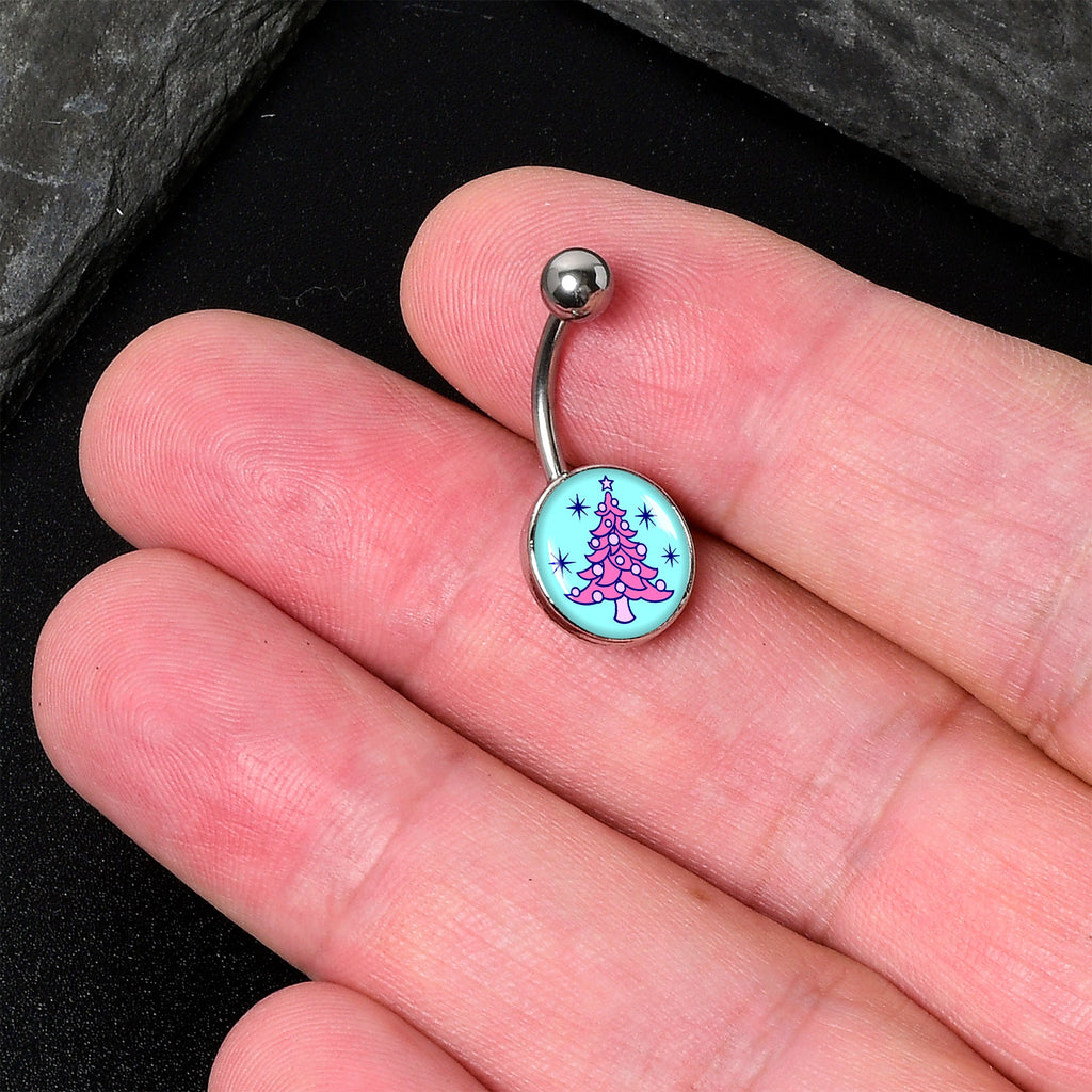 BodyCandy Pastel Christmas Tree Holiday Belly Ring by Onyx O — detail close-up