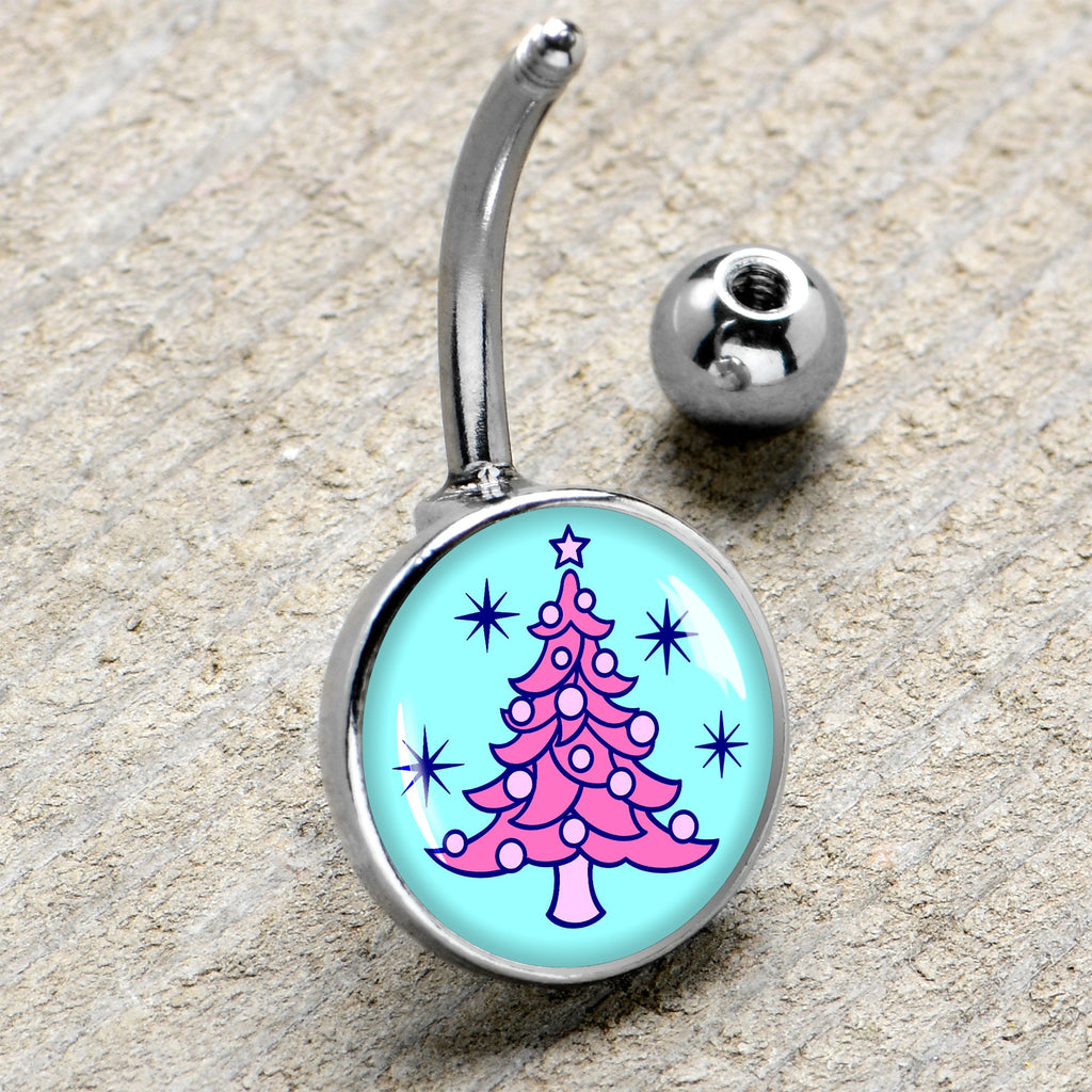 BodyCandy Pastel Christmas Tree Holiday Belly Ring by Onyx O — side view