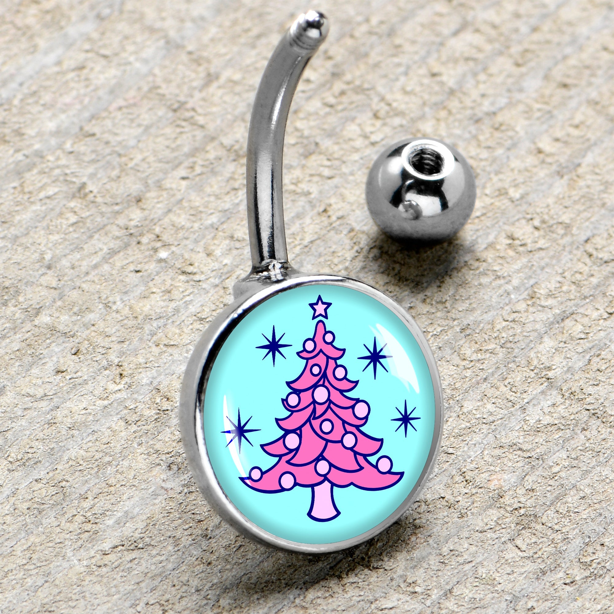 BodyCandy Pastel Christmas Tree Holiday Belly Ring by Onyx O — side view
