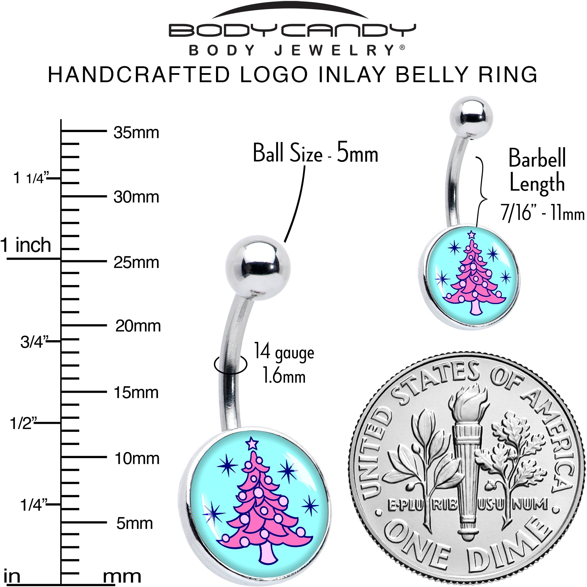 BodyCandy Pastel Christmas Tree Holiday Belly Ring by Onyx O — alternative angle
