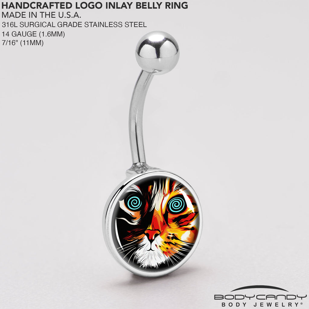 BodyCandy Colorful Trippy Cat Belly Ring by Onyx O — back view