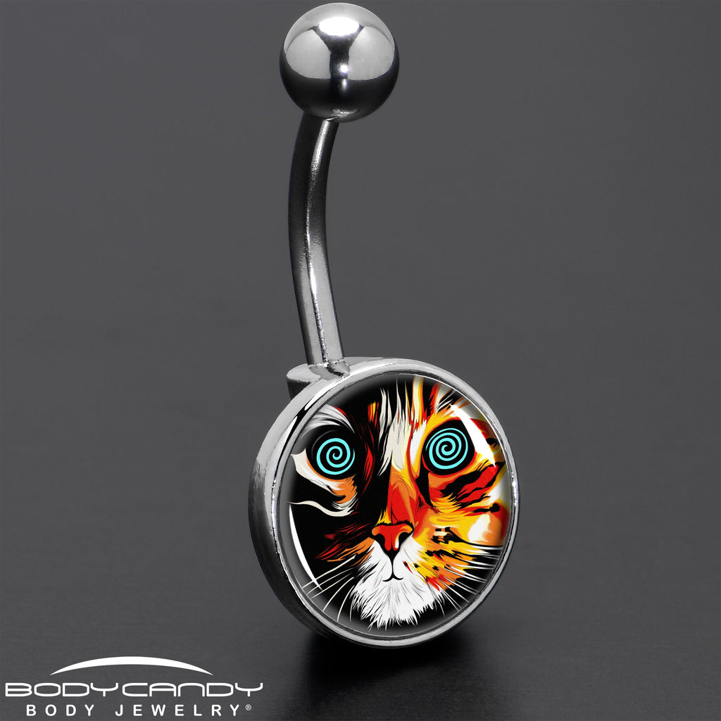 BodyCandy Colorful Trippy Cat Belly Ring by Onyx O — in-use photo